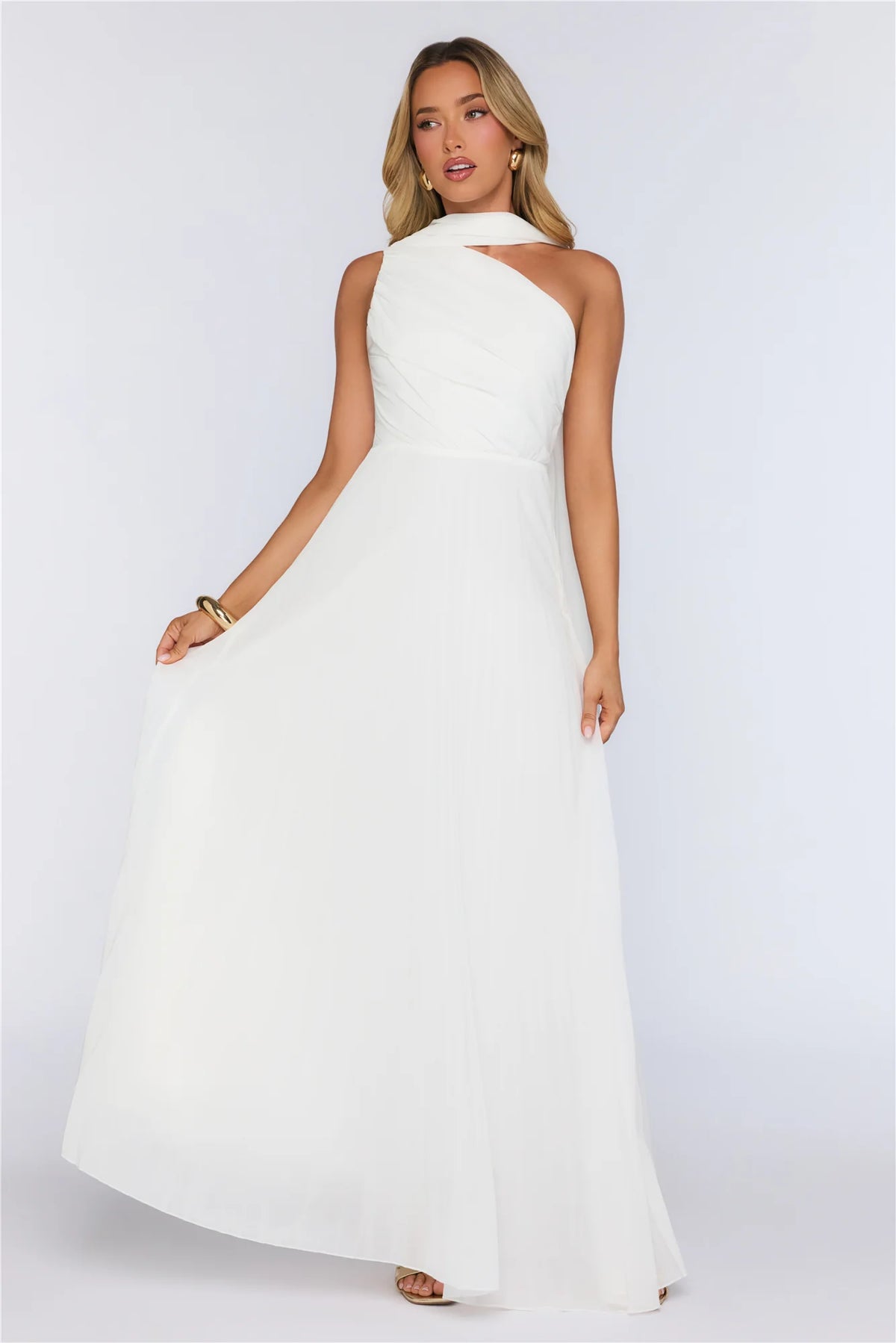 Rosy Romance One Shoulder Maxi Dress White