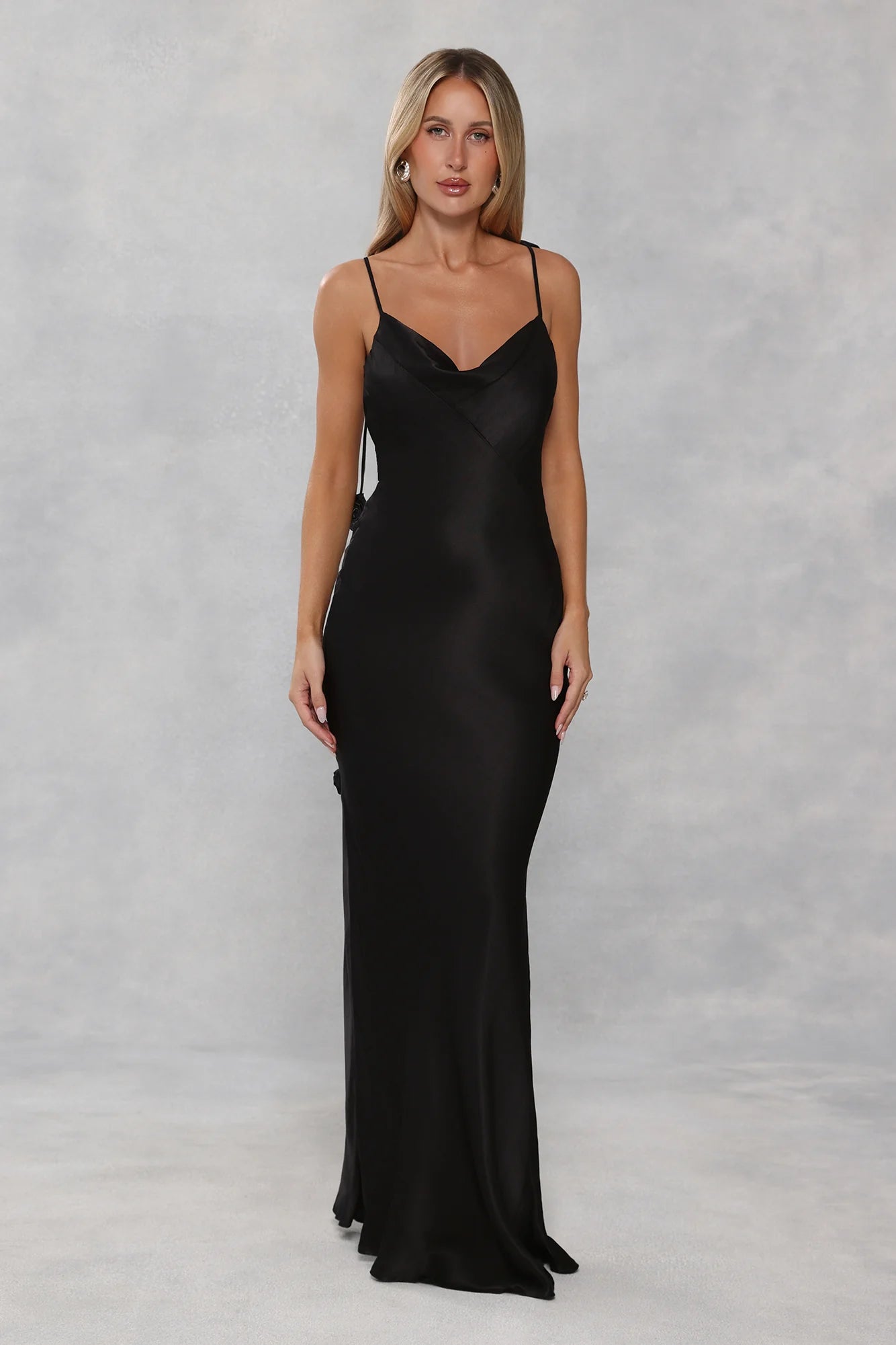 The Flora Satin Maxi Dress Black