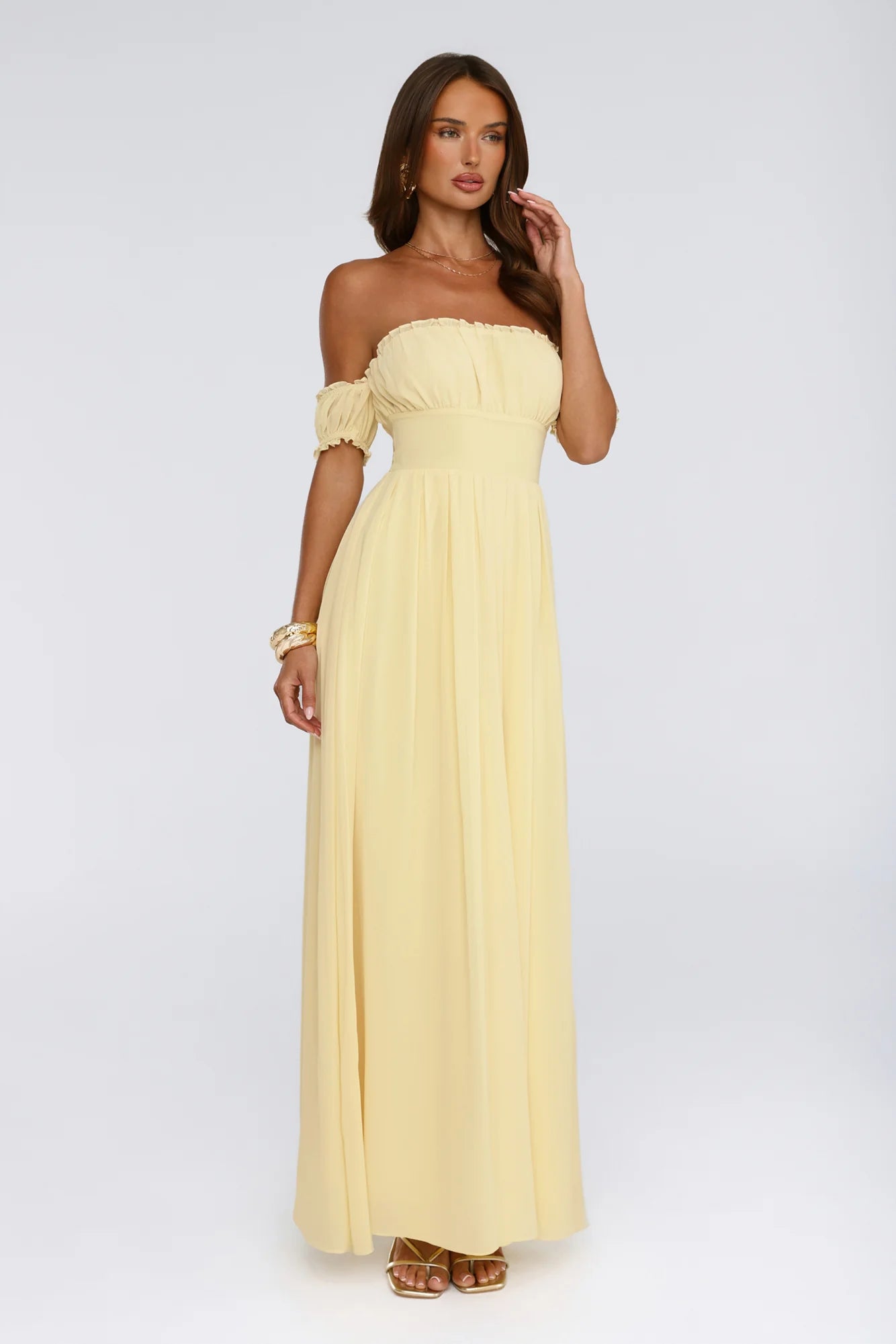 Ocean Aura Off Shoulder Maxi Dress Yellow