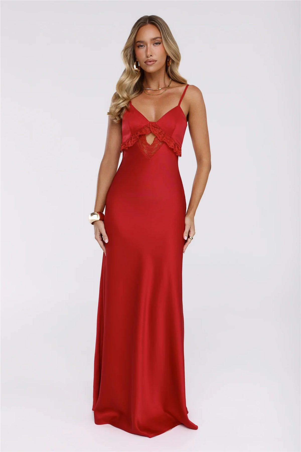 Twilight Luxe Hour Satin Maxi Dress Red