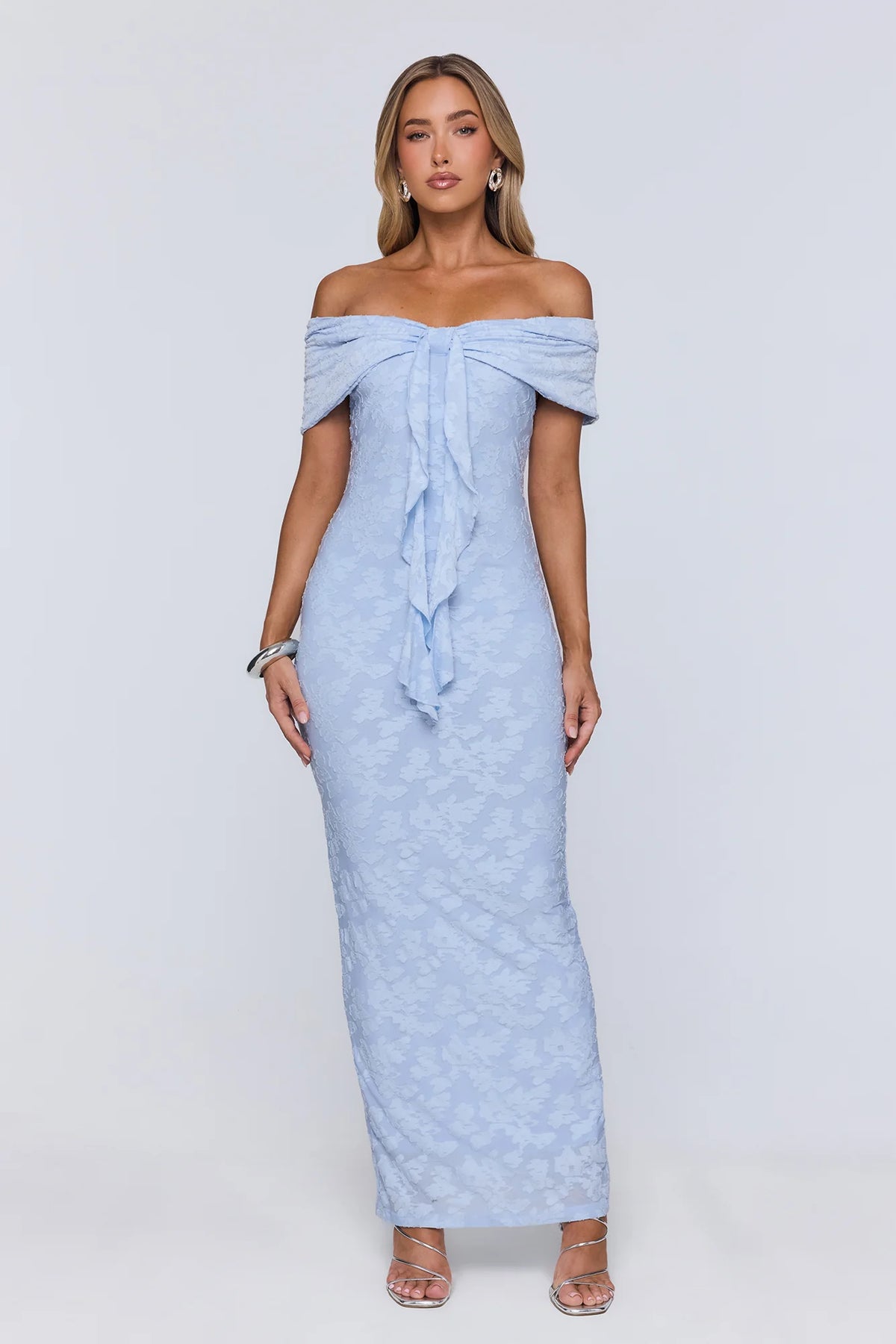 Sunshine Pop Off Shoulder Maxi Dress Blue