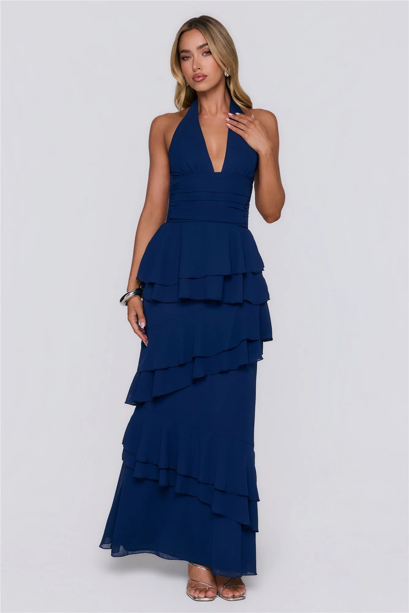 Power Glow Halter Maxi Dress Navy