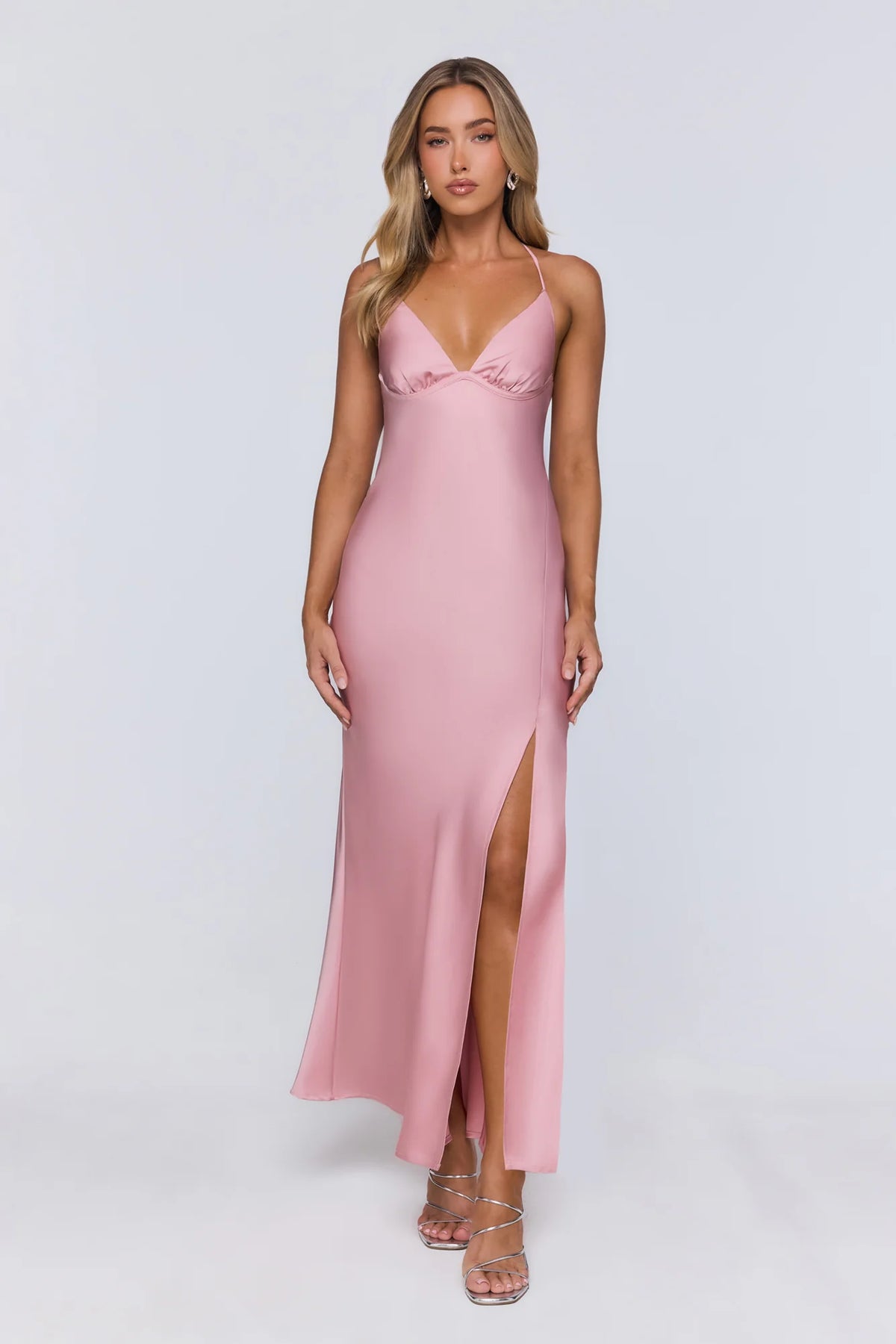 Stay Polished Satin Maxi Dress Pink