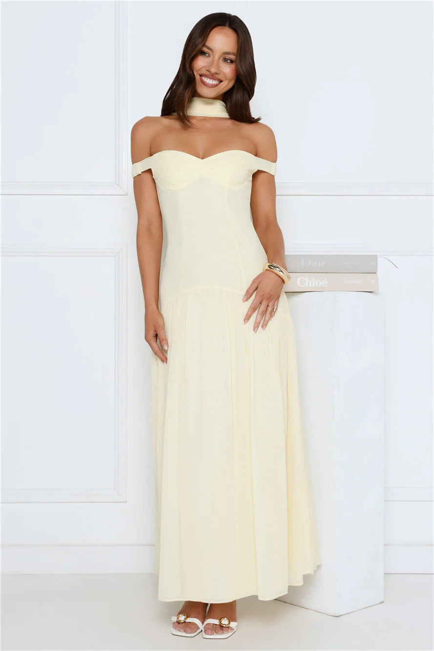 The Style Spotlight Off Shoulder Maxi Dress Yellow
