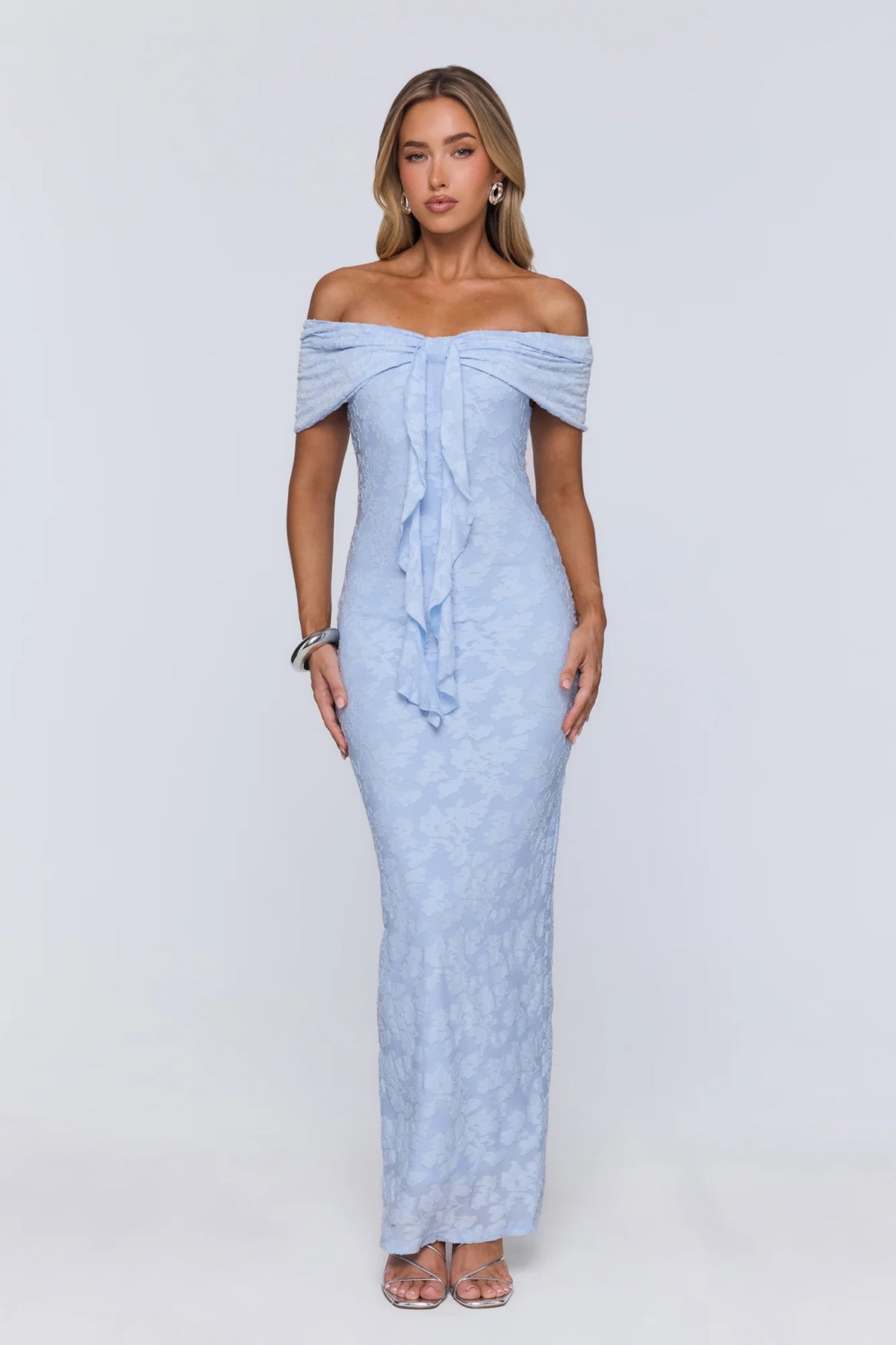 Sunshine Pop Off Shoulder Maxi Dress Blue