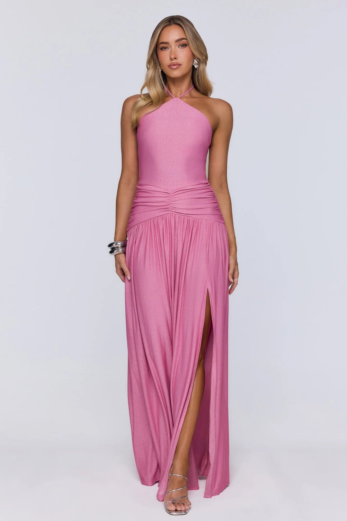 Spark Of Sophistication Halter Maxi Dress Pink