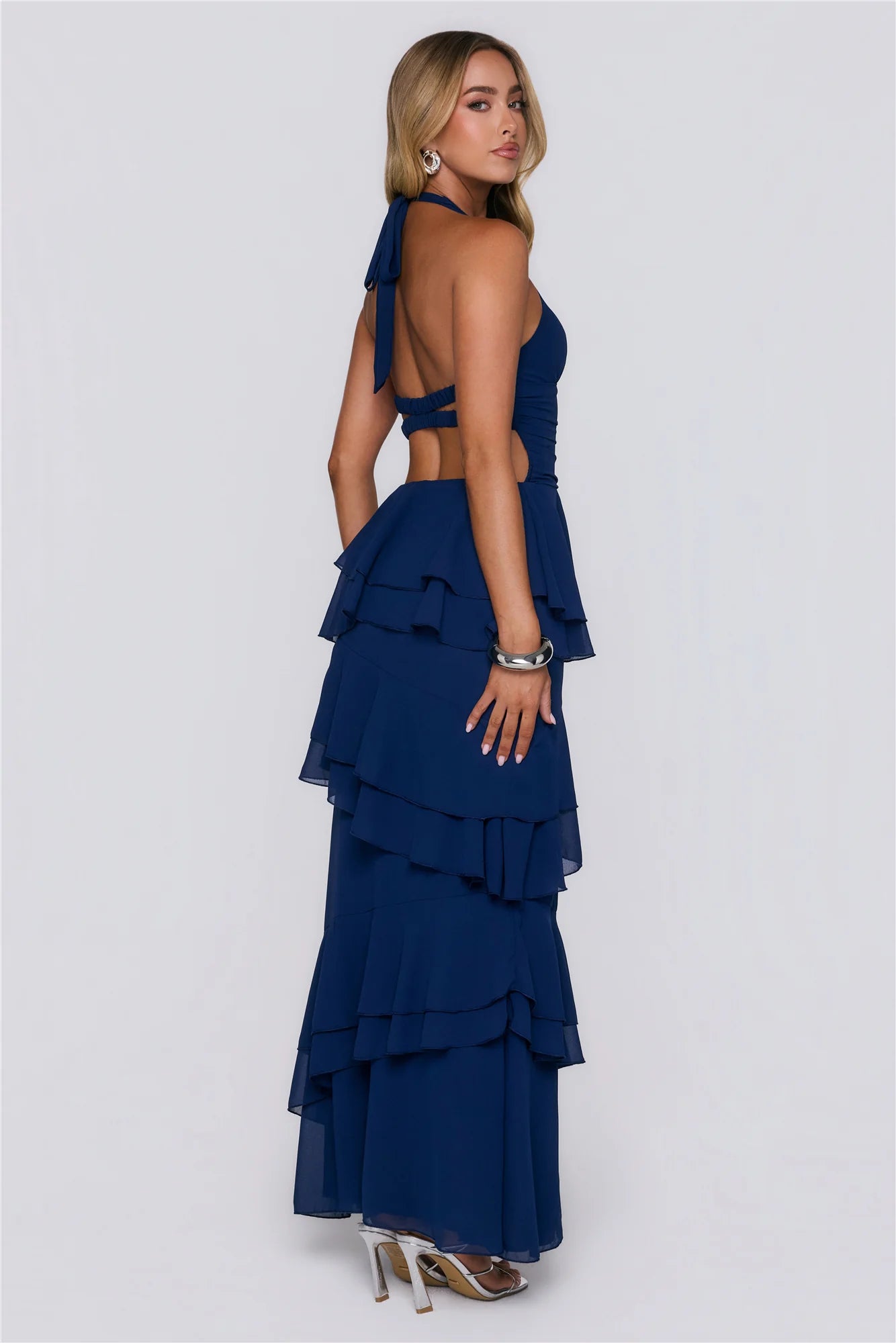 Power Glow Halter Maxi Dress Navy