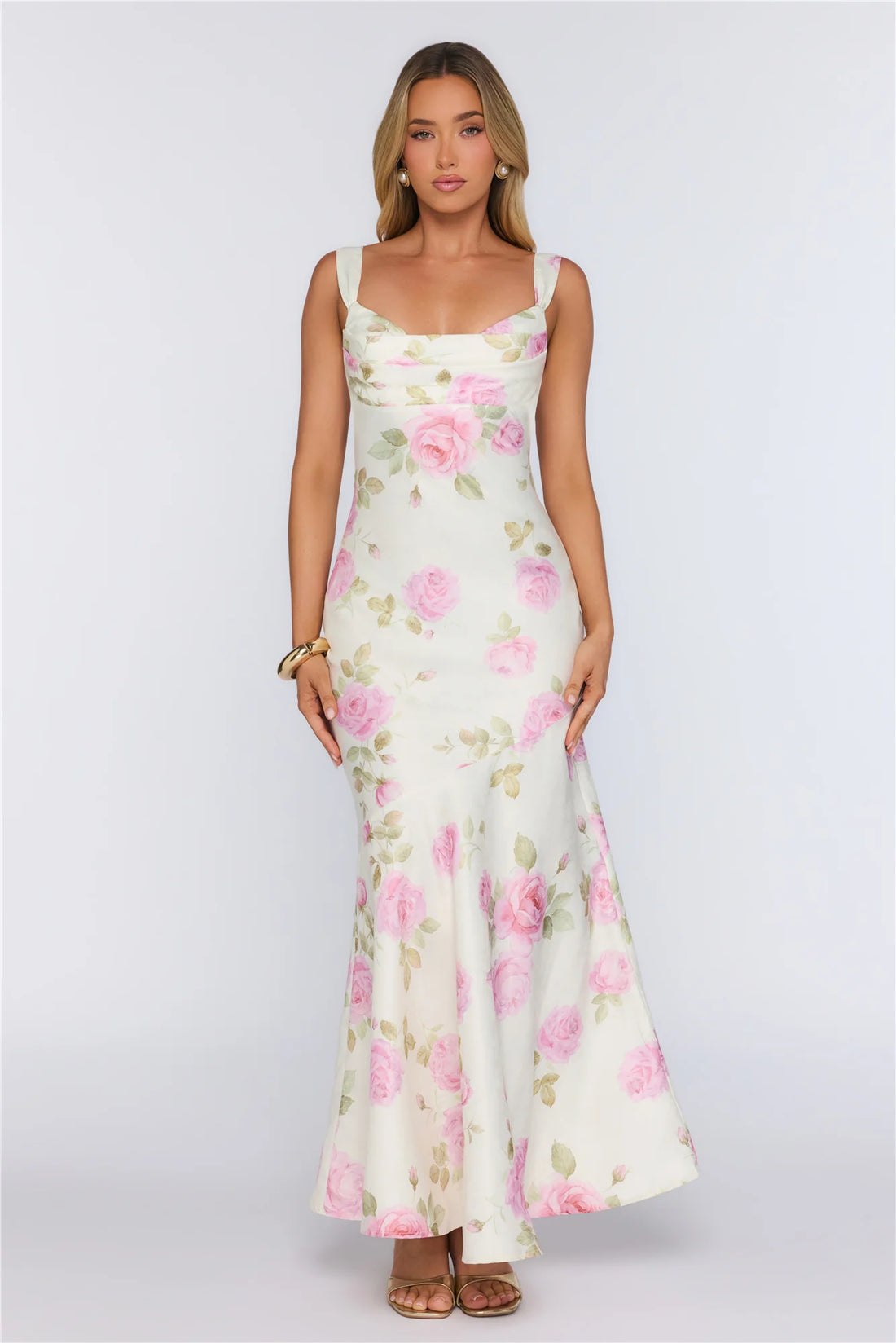 Floral Studio Satin Maxi Dress Pink