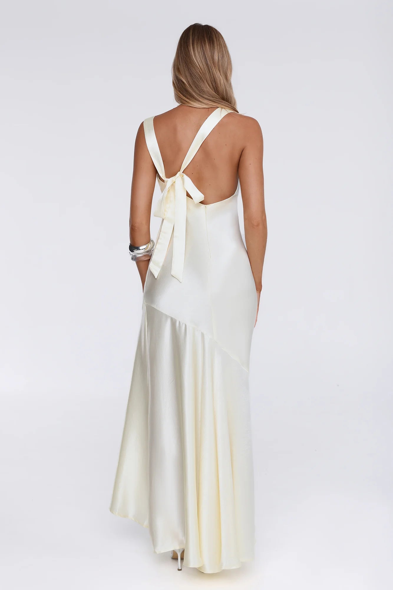 She's Bespoke Satin Maxi Dress Yellow