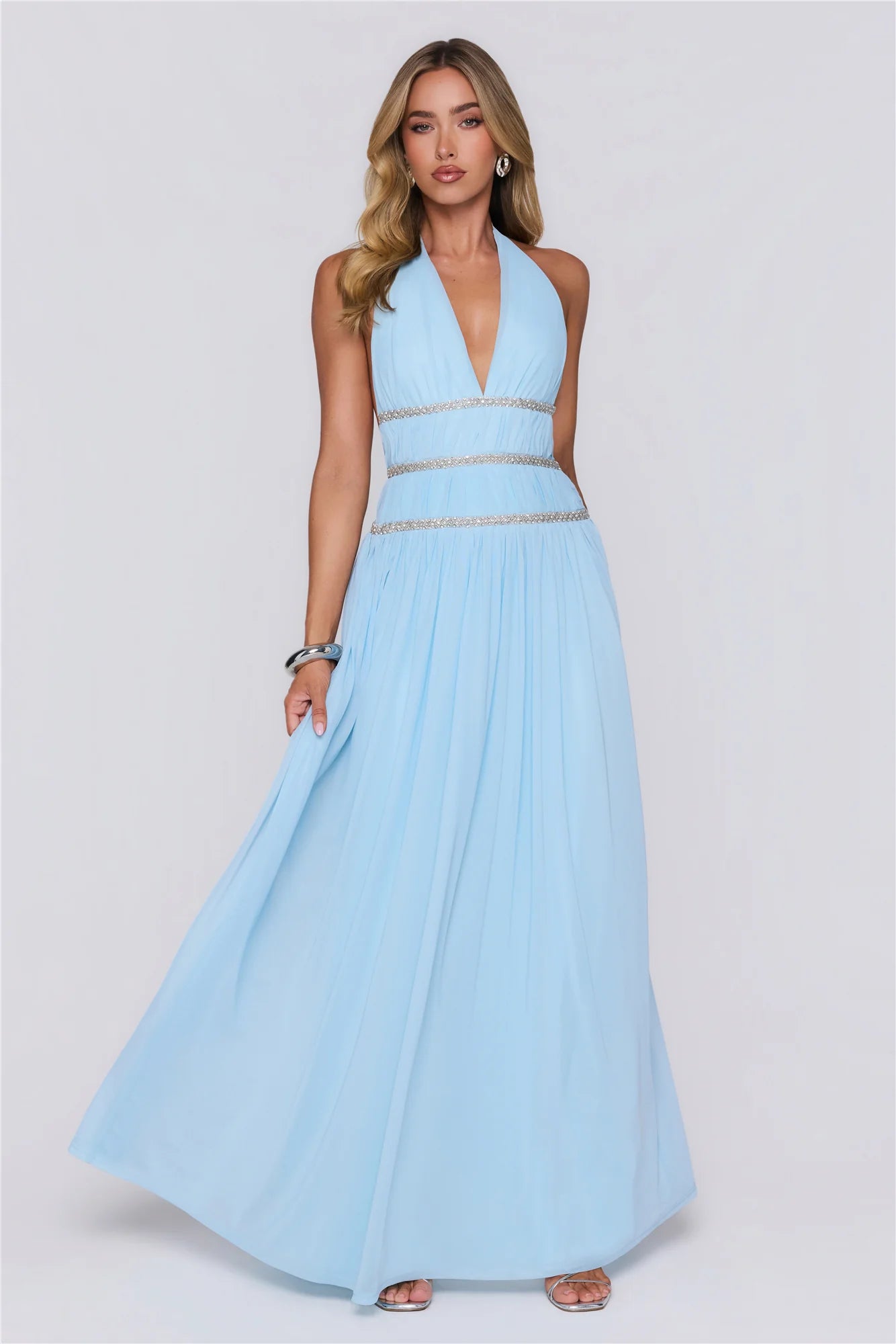 Summer Sparkle Halter Maxi Dress Blue