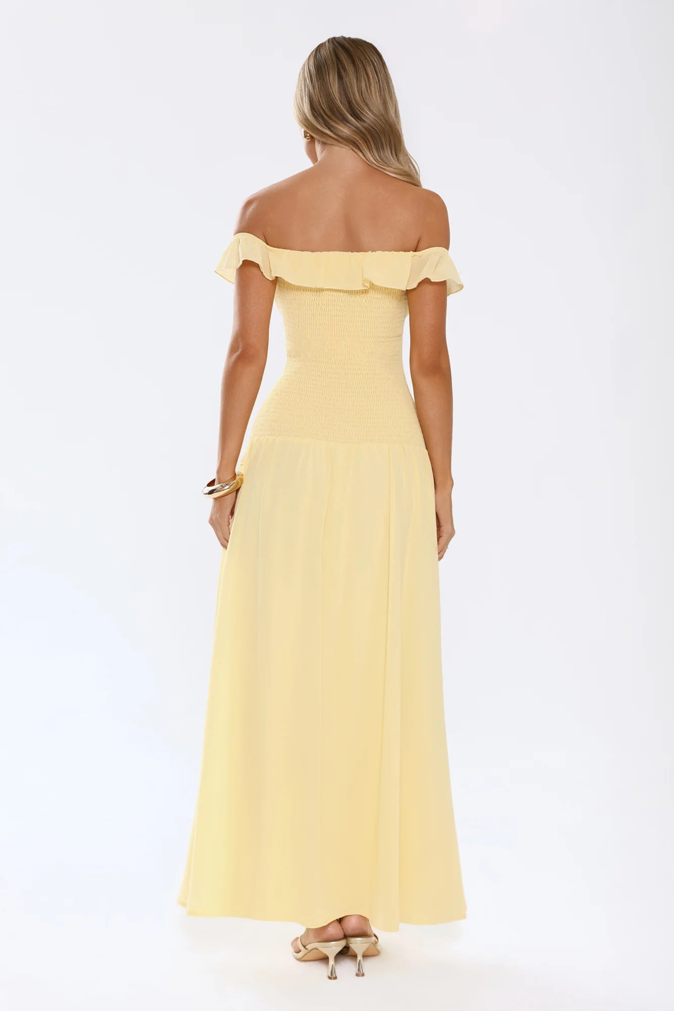 Radiant Poise Off Shoulder Maxi Dress Yellow