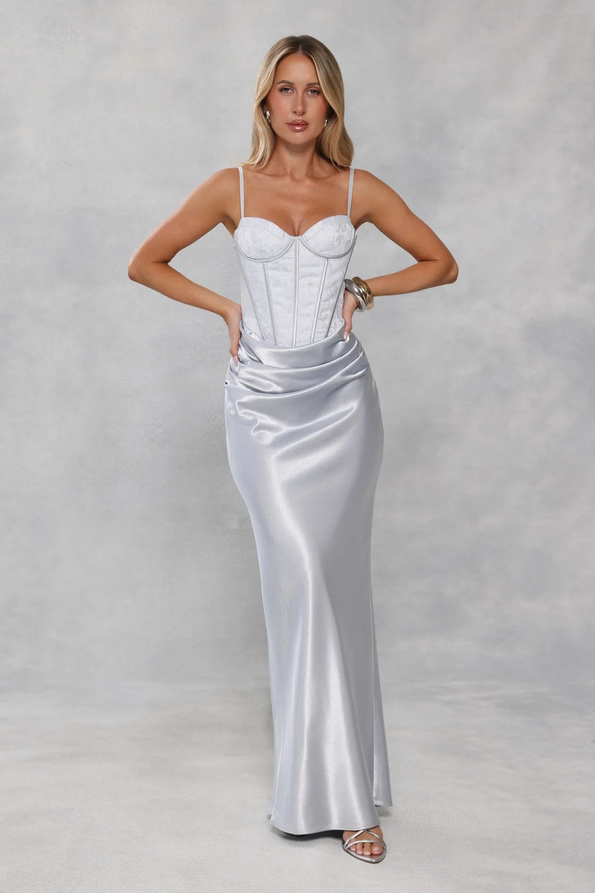 Shimmering Horizon Satin Maxi Dress Blue
