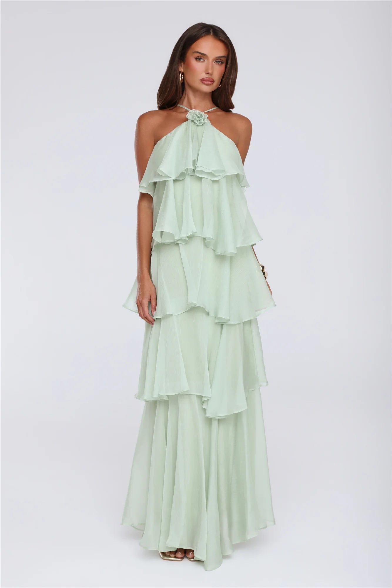 Dreamy Rosette Halter Maxi Dress Mint