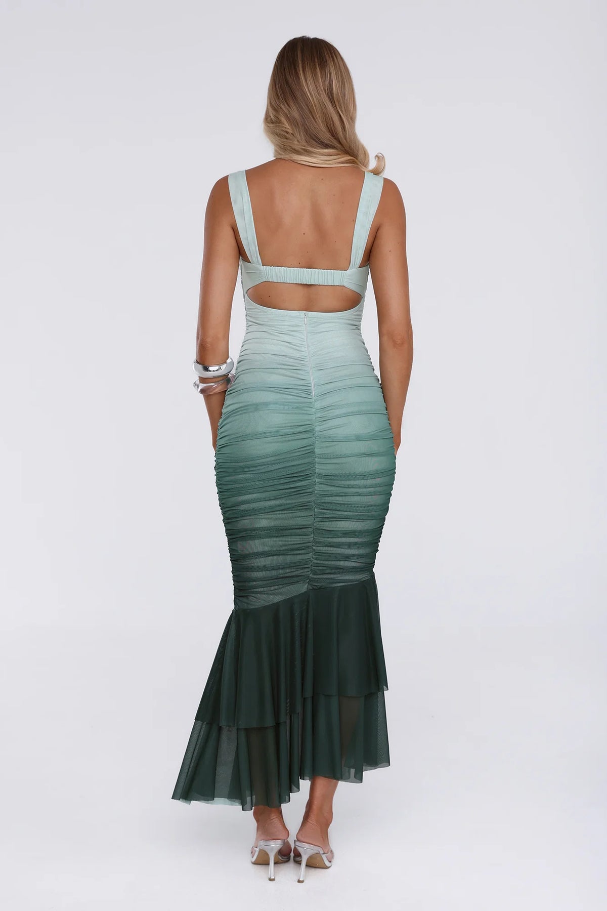 Shimmer Set Mesh Ombre Maxi Dress Green