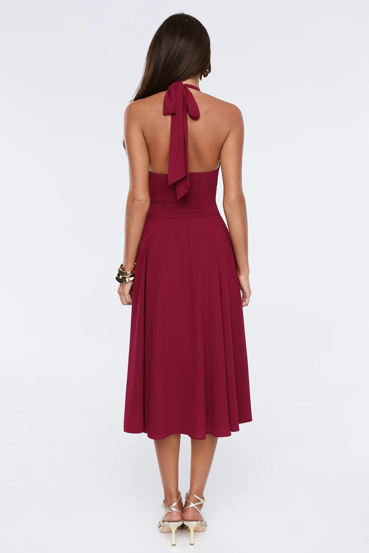 Luxe Femininity Halter Midi Dress Wine