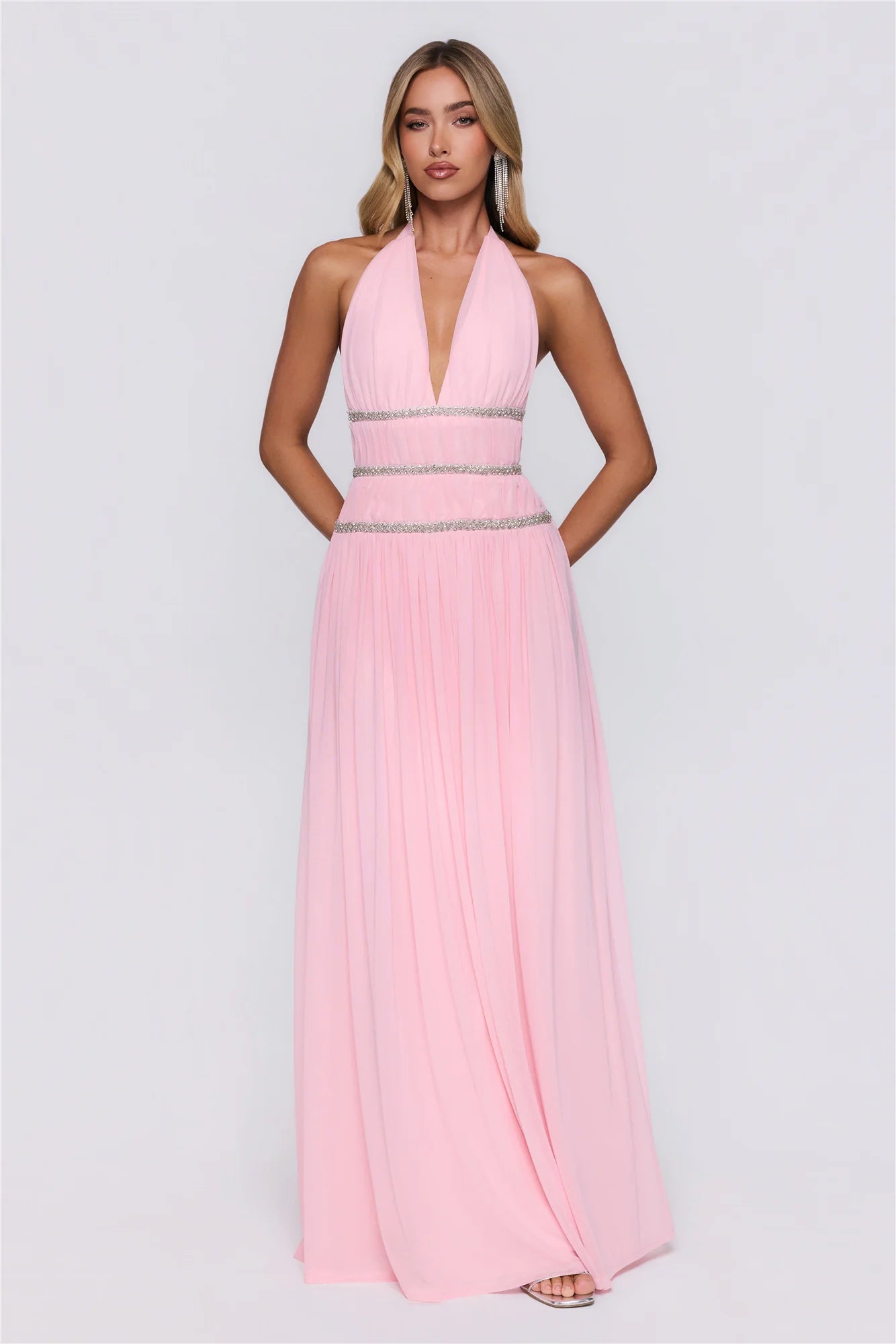 Summer Sparkle Halter Maxi Dress Pink