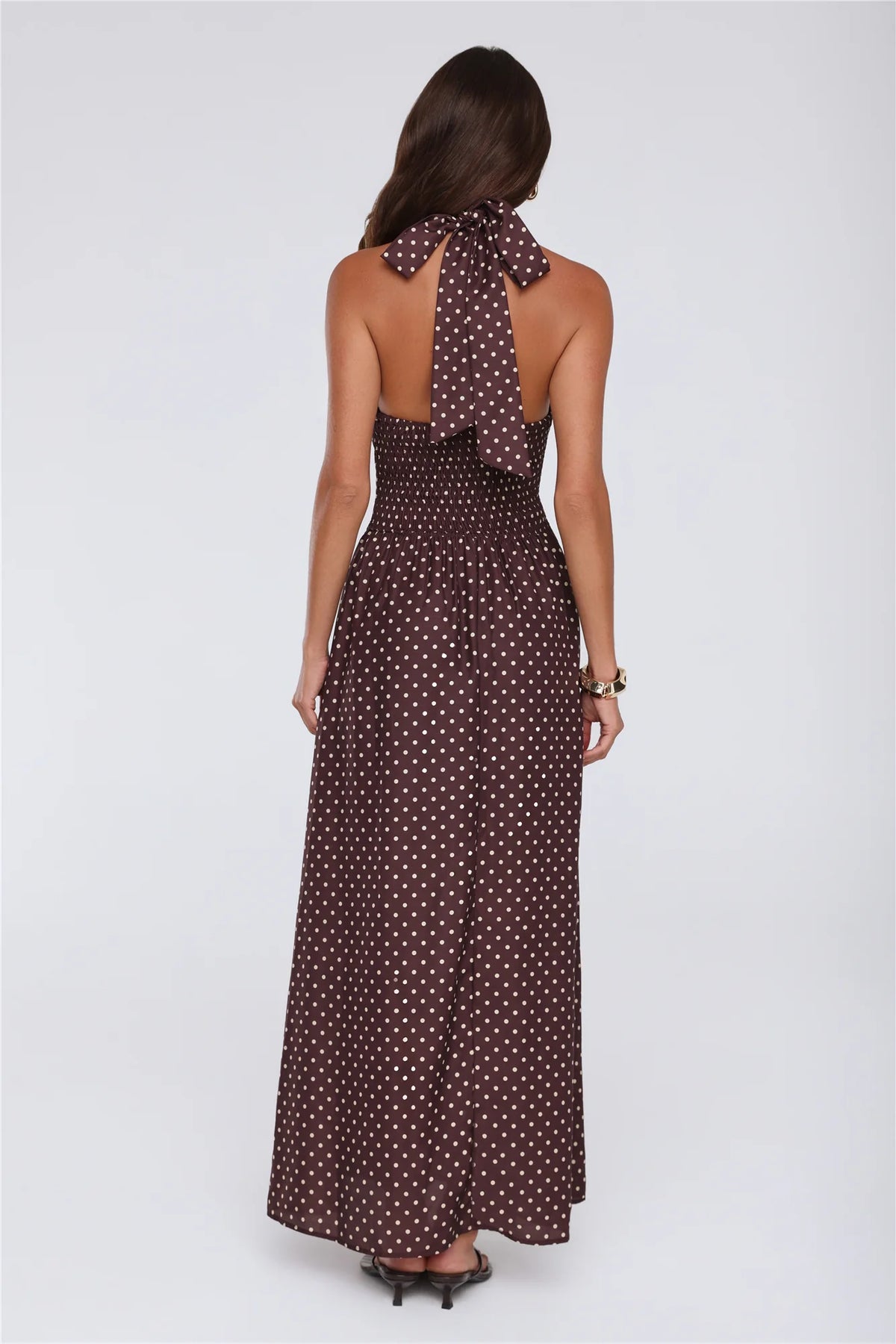 Yes To Polka Dots Halter Maxi Dress Brown