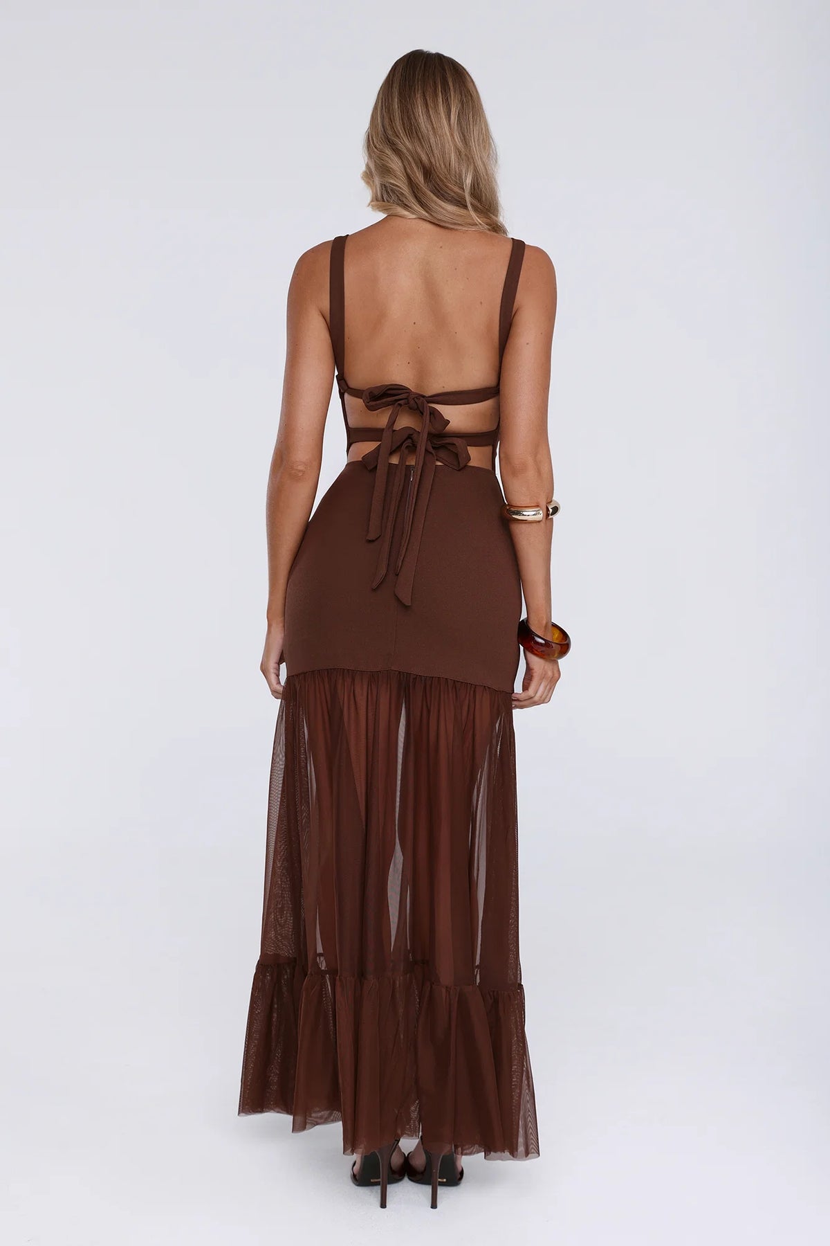 Sweet Gleam Maxi Dress Brown