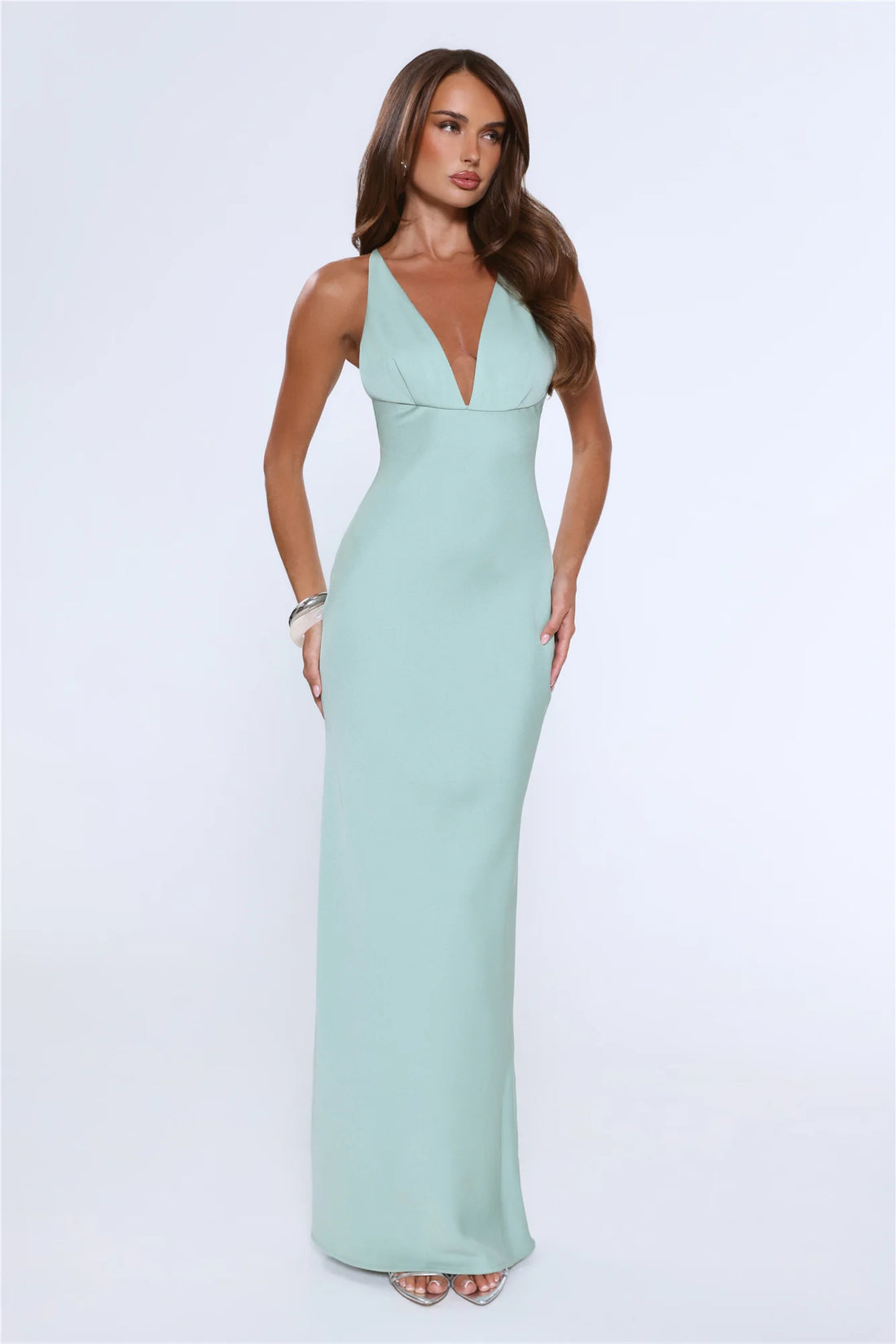 Midnight Luxe Satin Maxi Dress Sage
