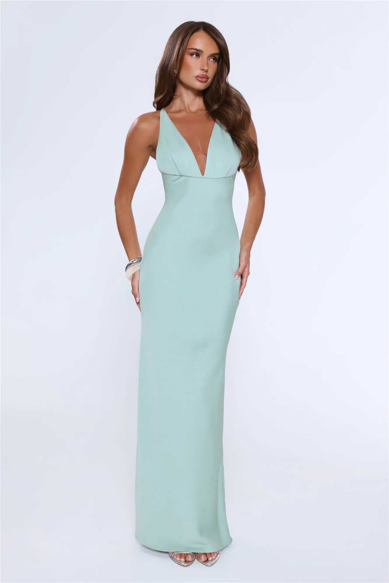 Midnight Luxe Satin Maxi Dress Sage