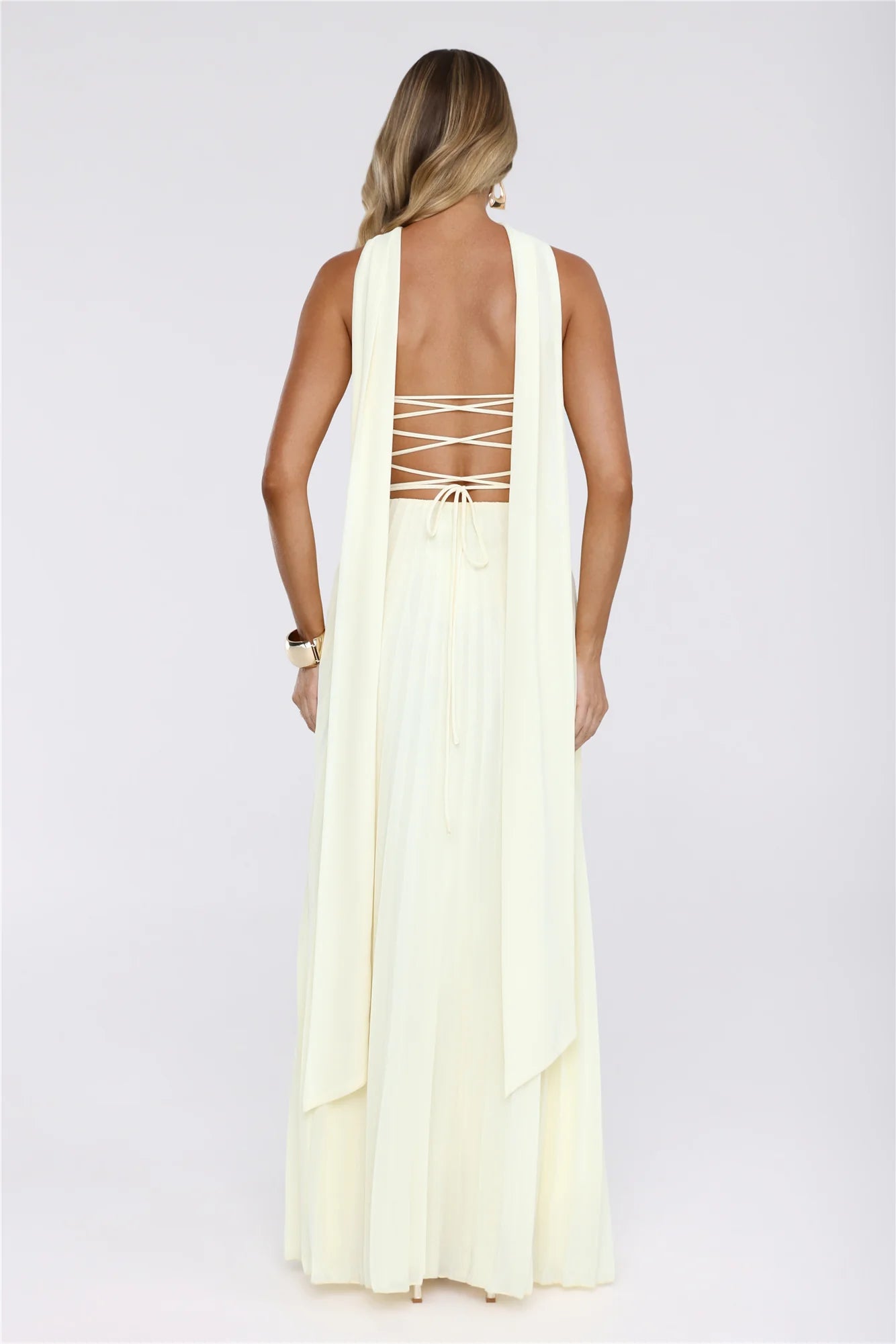 Sugar Babe Strapless Pleated Maxi Dress Yellow