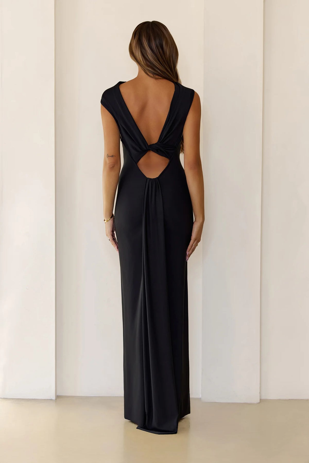 Sultry Draped One Shoulder Maxi Dress Black