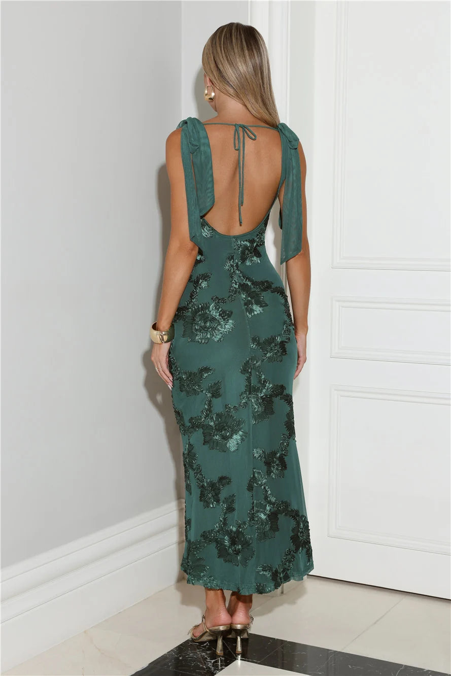 Golden Doll Mesh Maxi Dress Teal