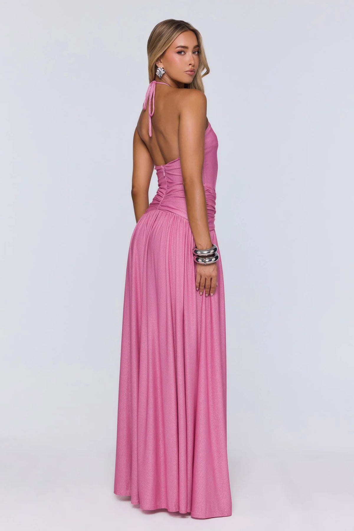 Spark Of Sophistication Halter Maxi Dress Pink