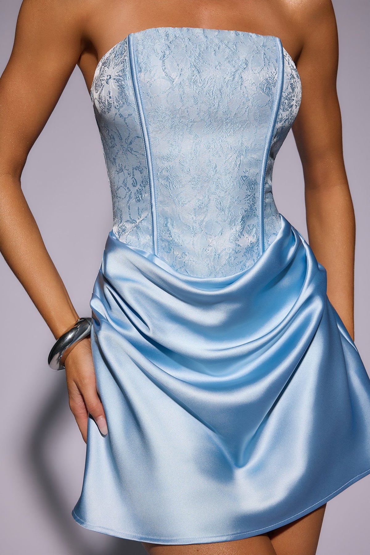 Dressed To Dazzle Strapless Satin Mini Dress Blue