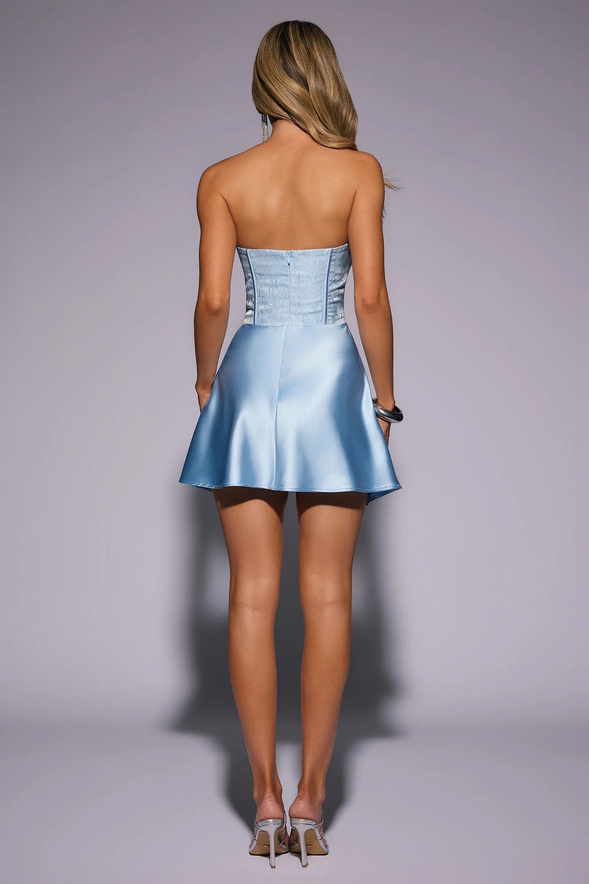 Dressed To Dazzle Strapless Satin Mini Dress Blue
