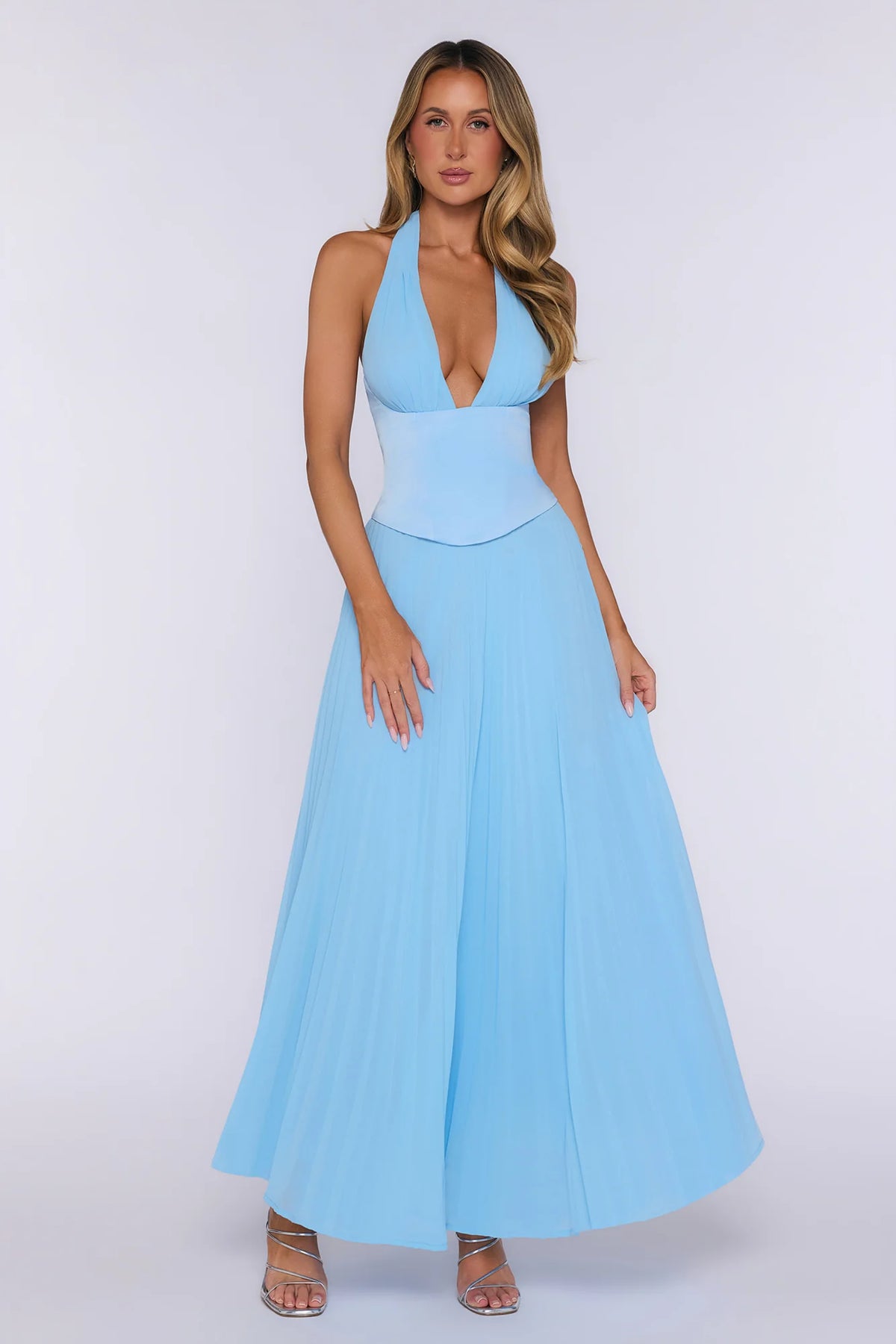 The Pretty Waltz Halter Maxi Dress Light Blue