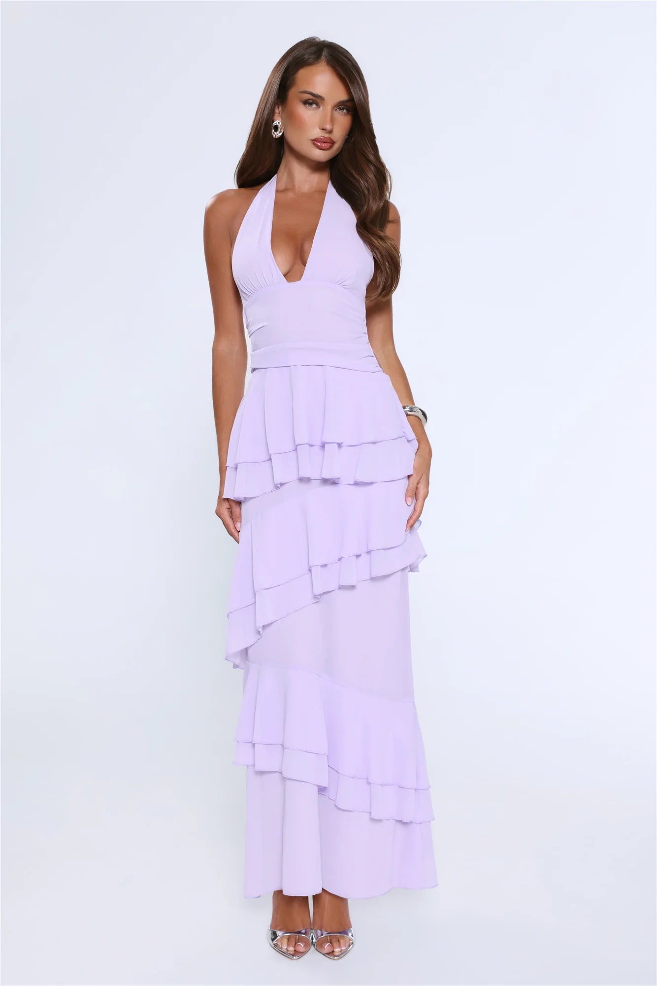 Power Glow Halter Maxi Dress Lilac