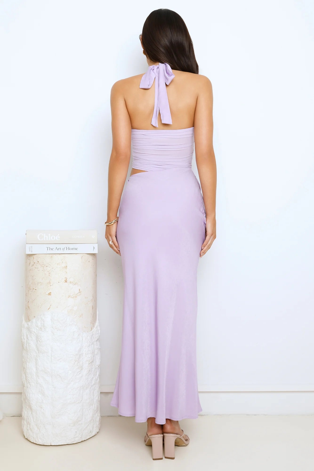 Celeste Shine Mesh Maxi Dress Lilac