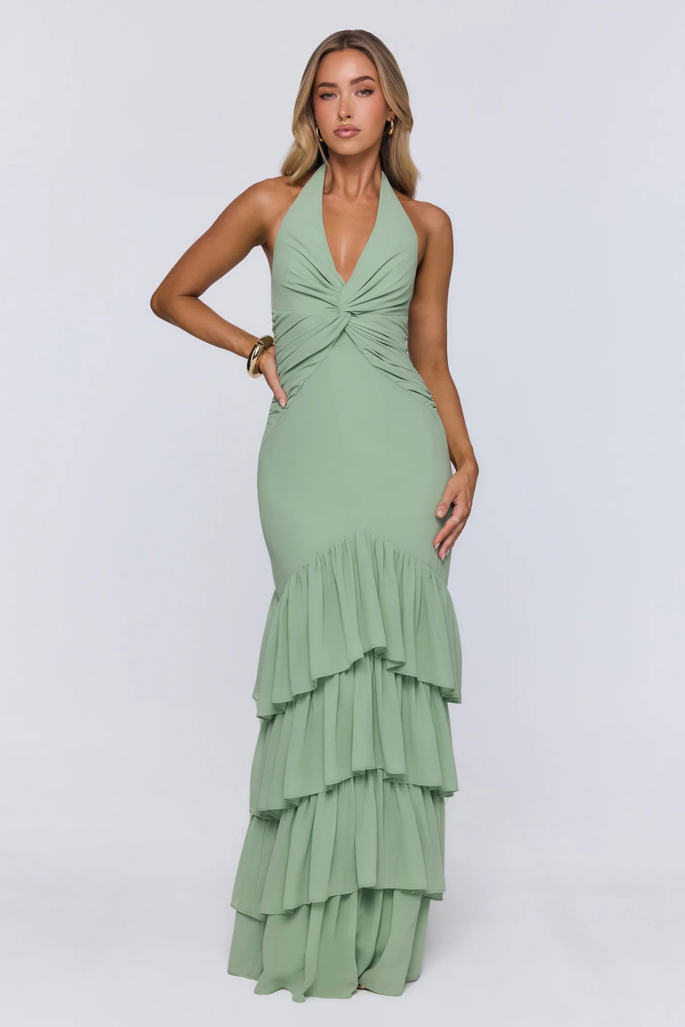 Pretty Moodboard Halter Maxi Dress Sage