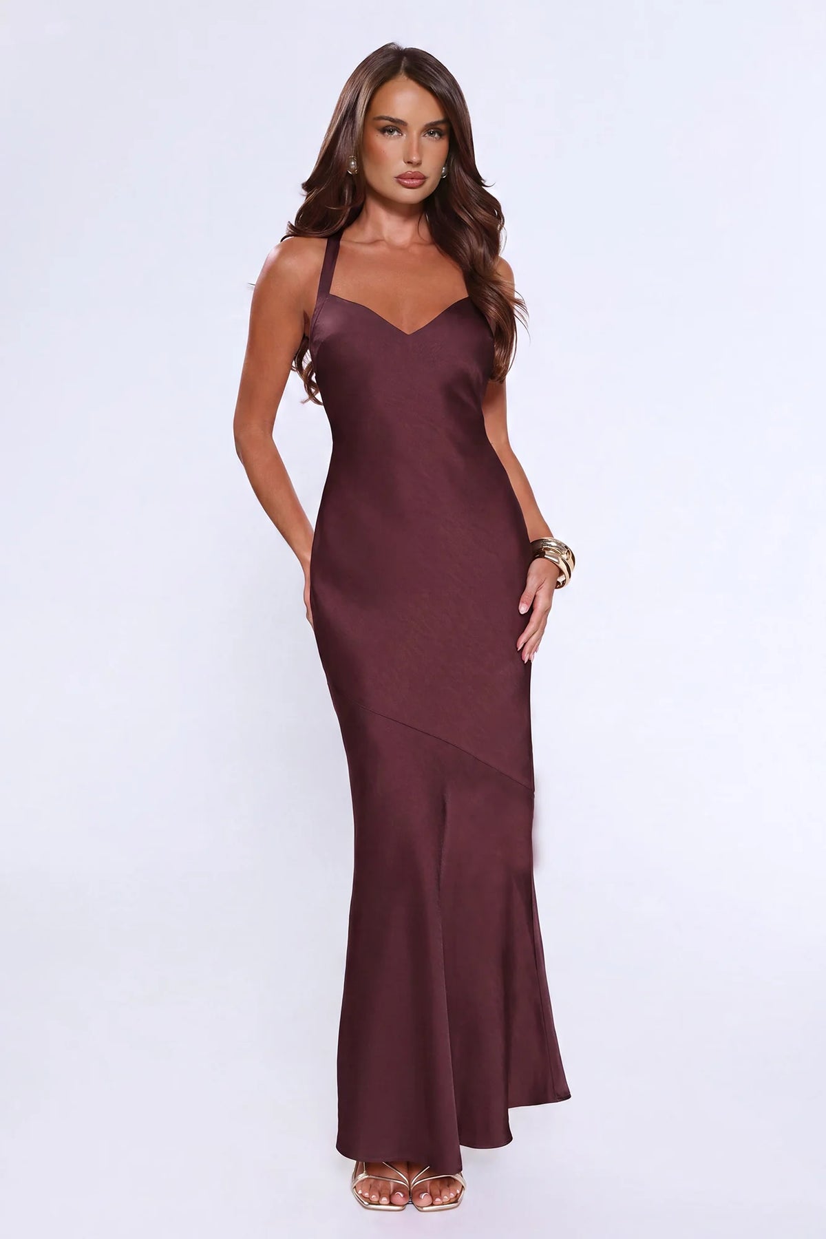 Spotlight Energy Satin Maxi Dress Chocolate