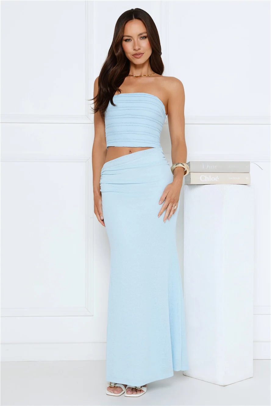 Babe Glow Strapless Maxi Dress Blue