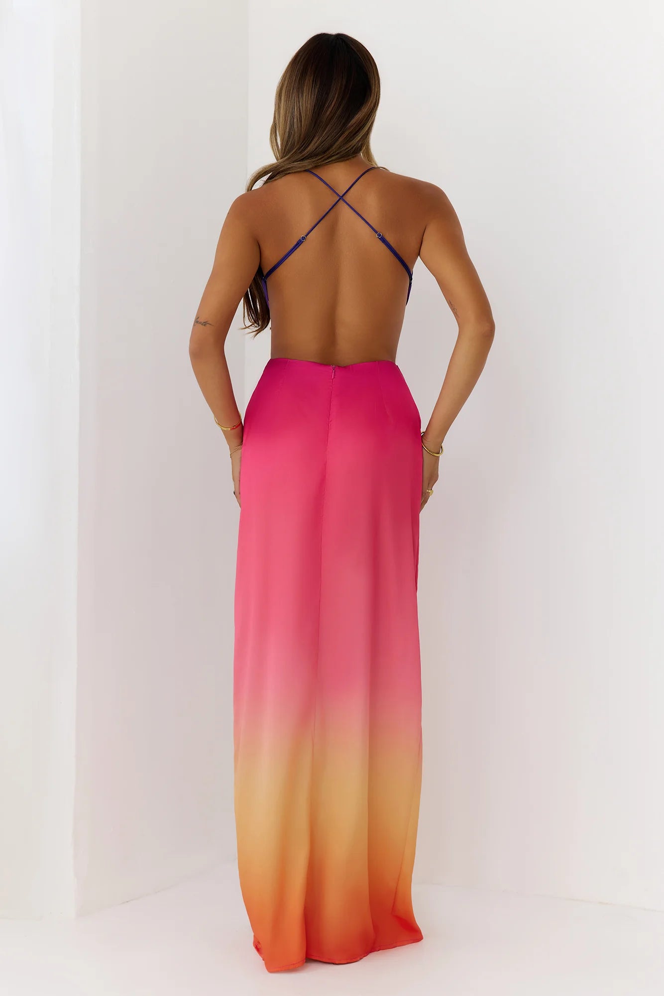 Sunset Glaze Ombré Cowl Neck Maxi Dress Multi