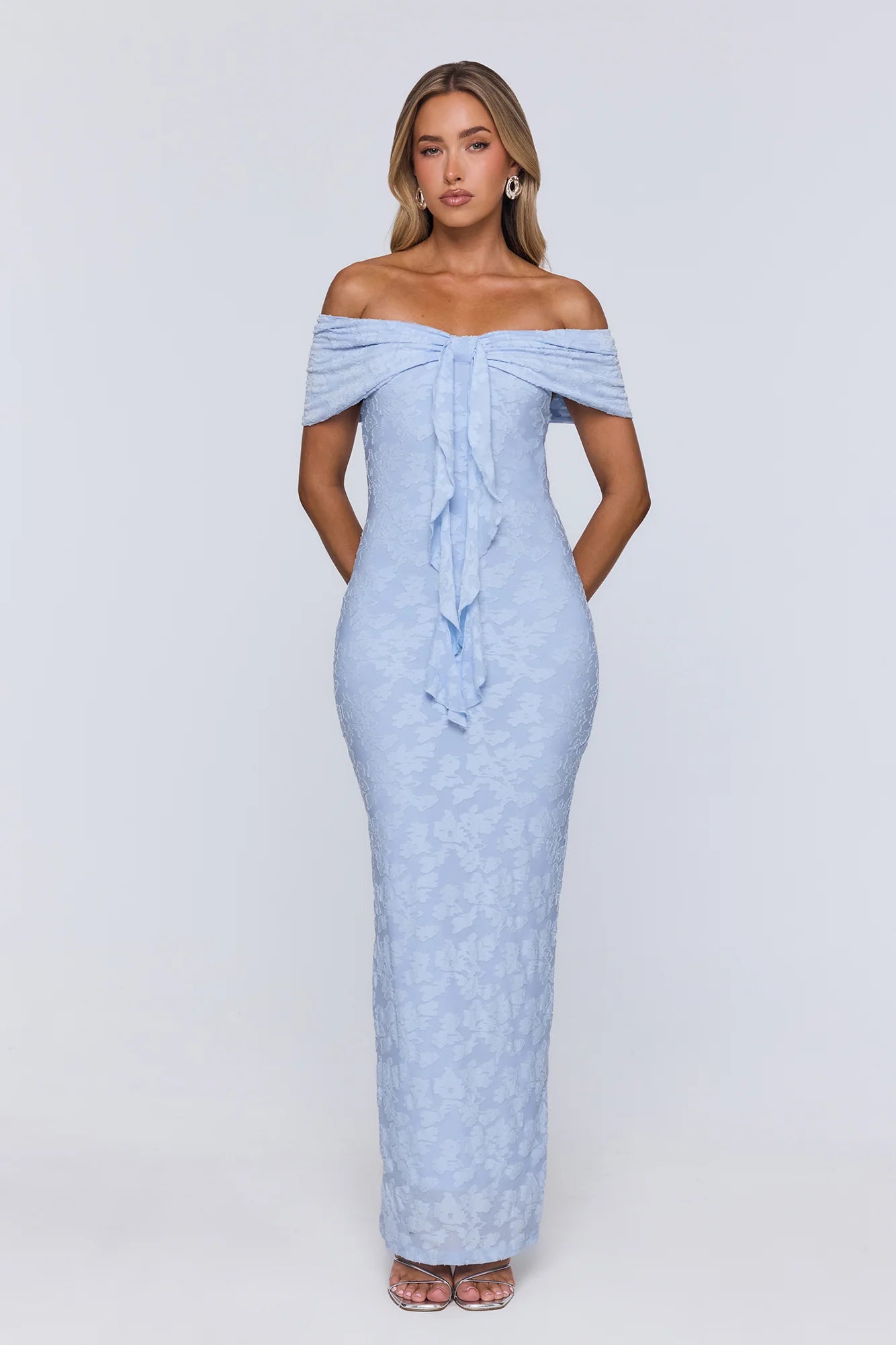 Sunshine Pop Off Shoulder Maxi Dress Blue