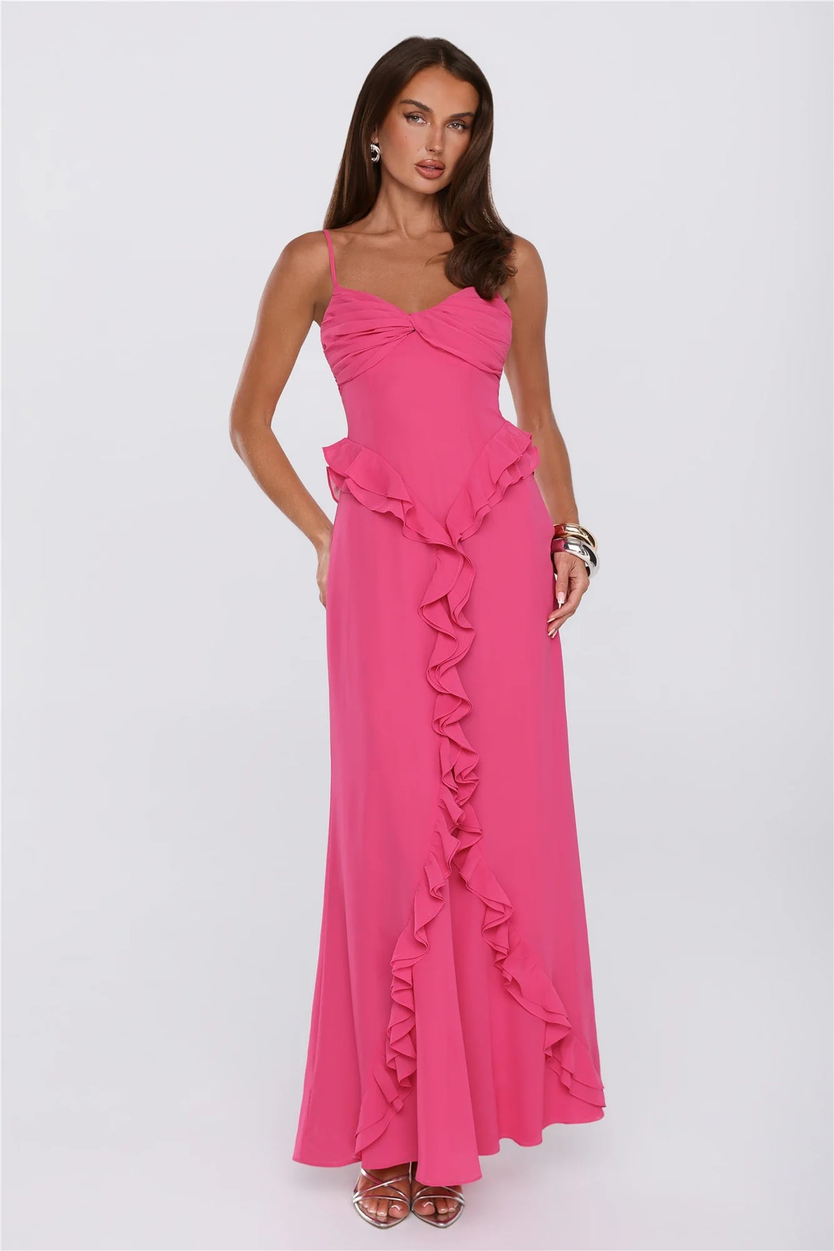 Balmy Nights Club Maxi Dress Hot Pink