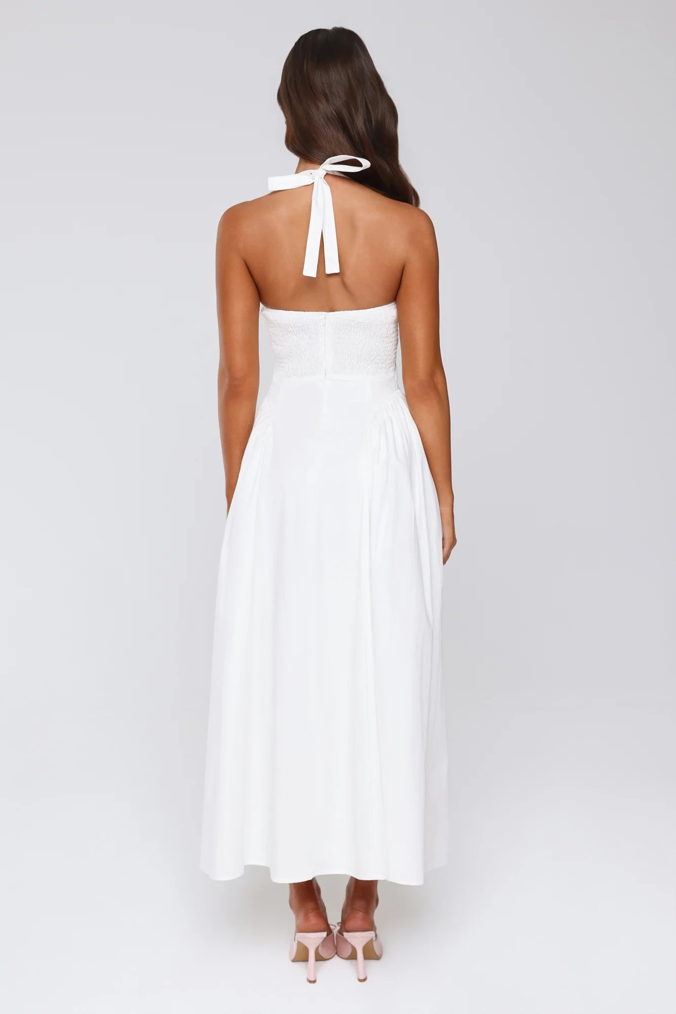 Vintage Fleur Halter Maxi Dress White