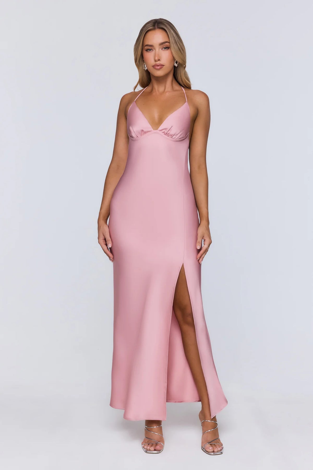 Stay Polished Satin Maxi Dress Pink