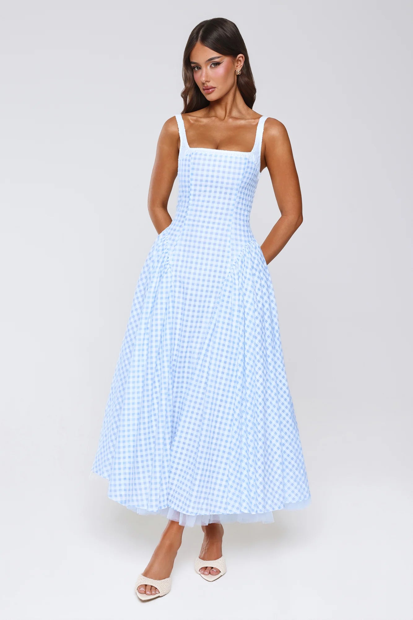 Vintage Vows Gingham Maxi Dress Blue