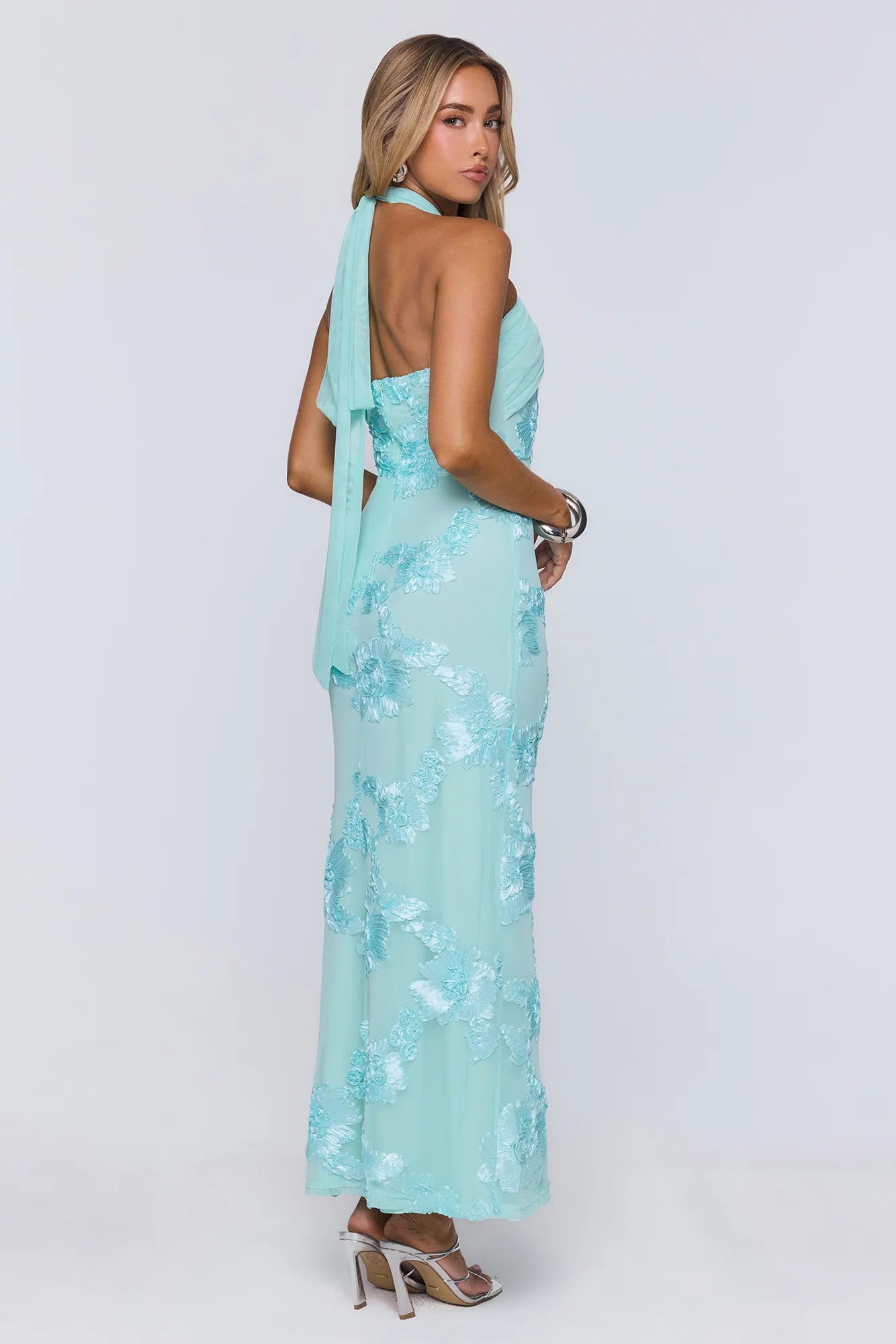 Sun Club Energy Mesh Halter Maxi Dress Aqua