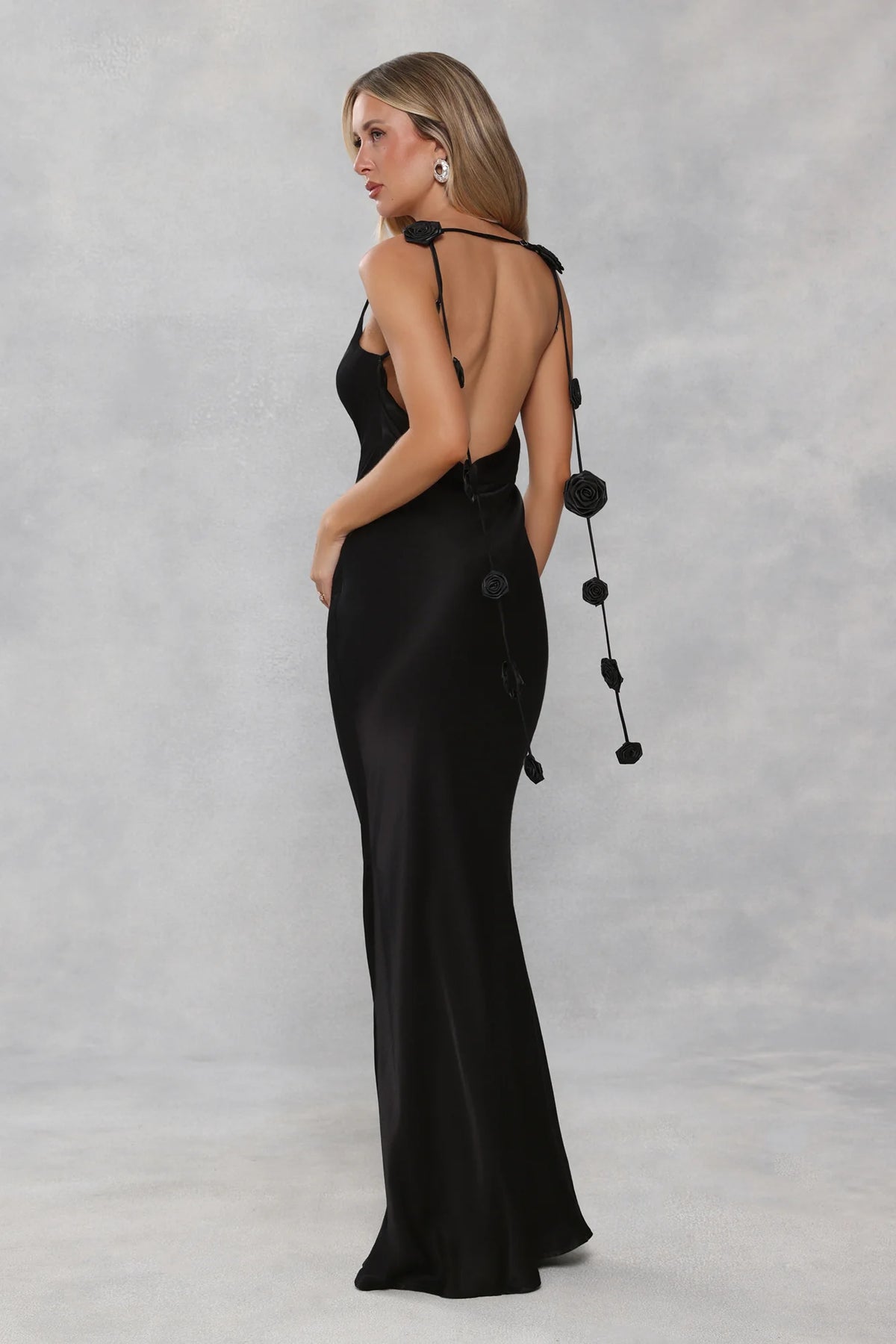 The Flora Satin Maxi Dress Black
