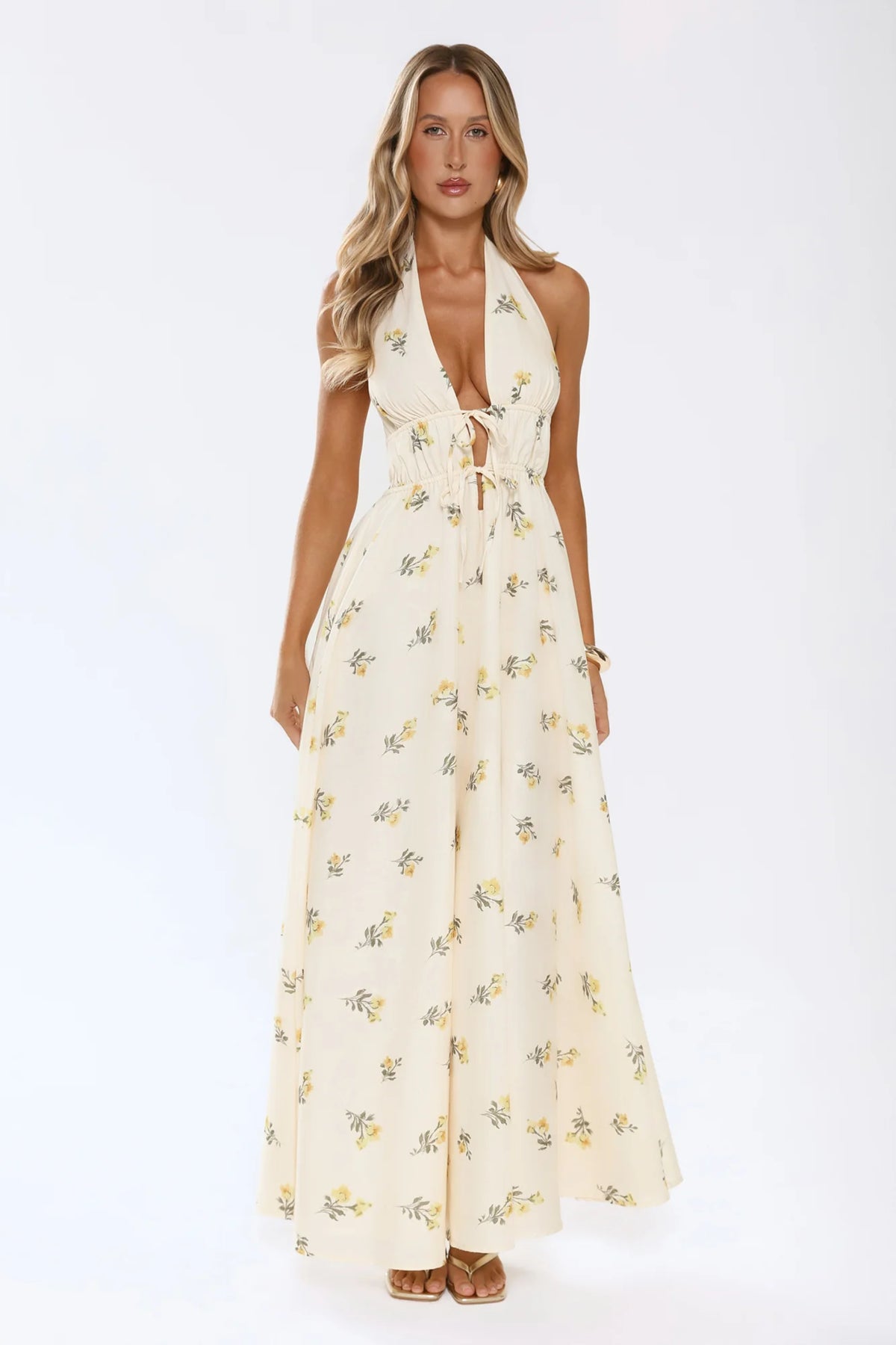 Sweet Reverie Halter Maxi Dress Yellow