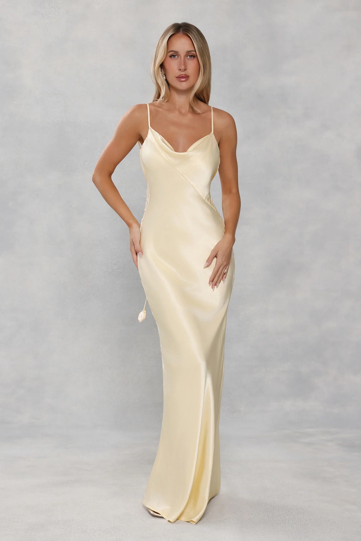 The Flora Satin Maxi Dress Yellow