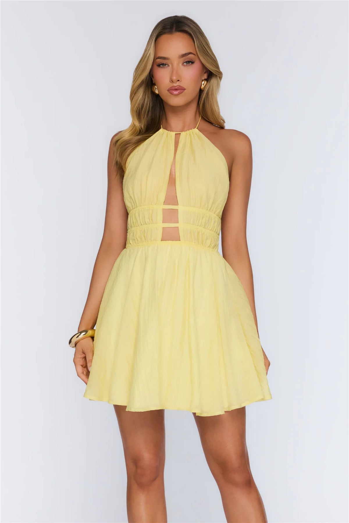 Designed With Love Halter Mini Dress Yellow
