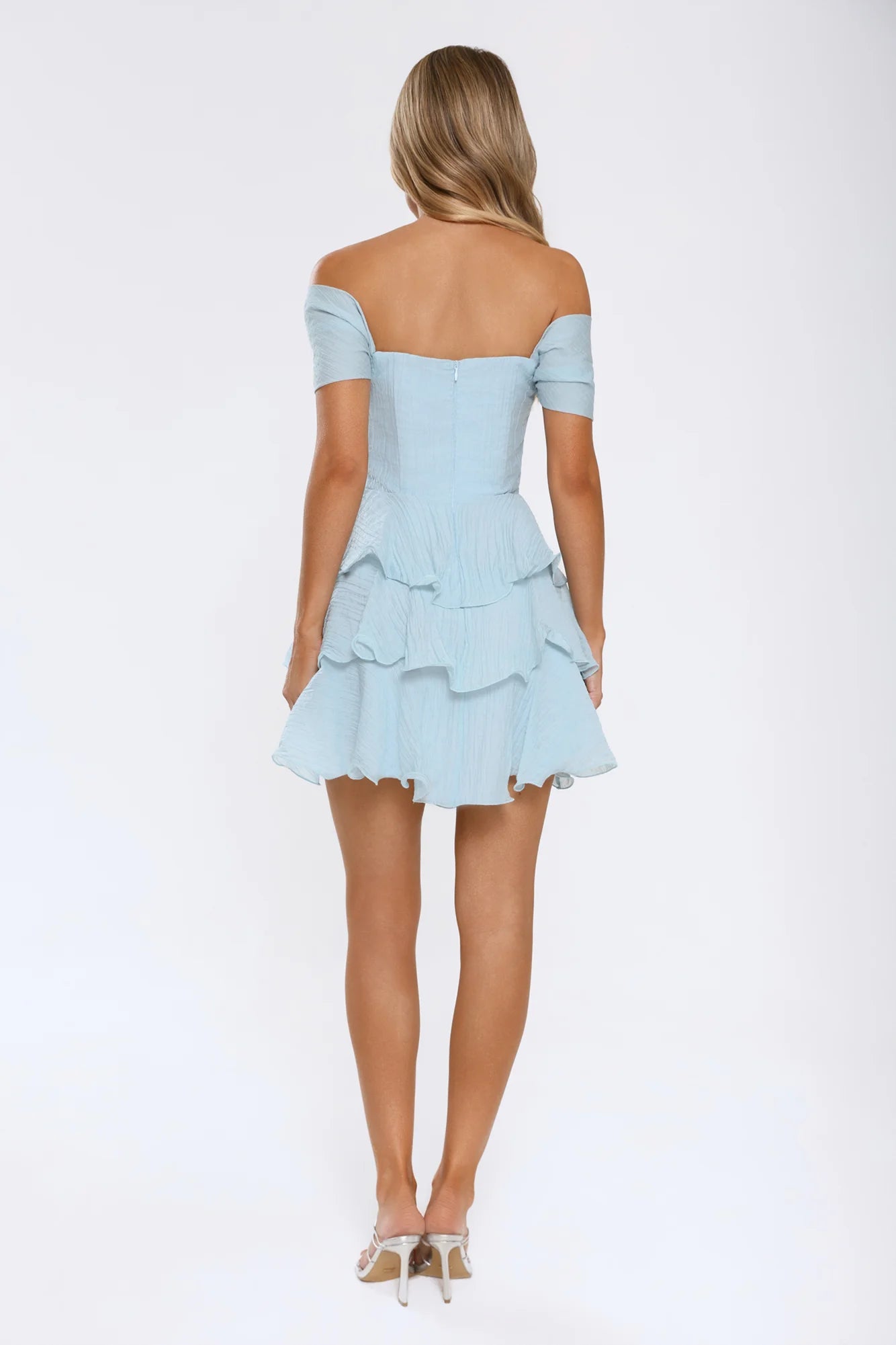 Pretty In The Sun Off Shoulder Mini Dress Blue