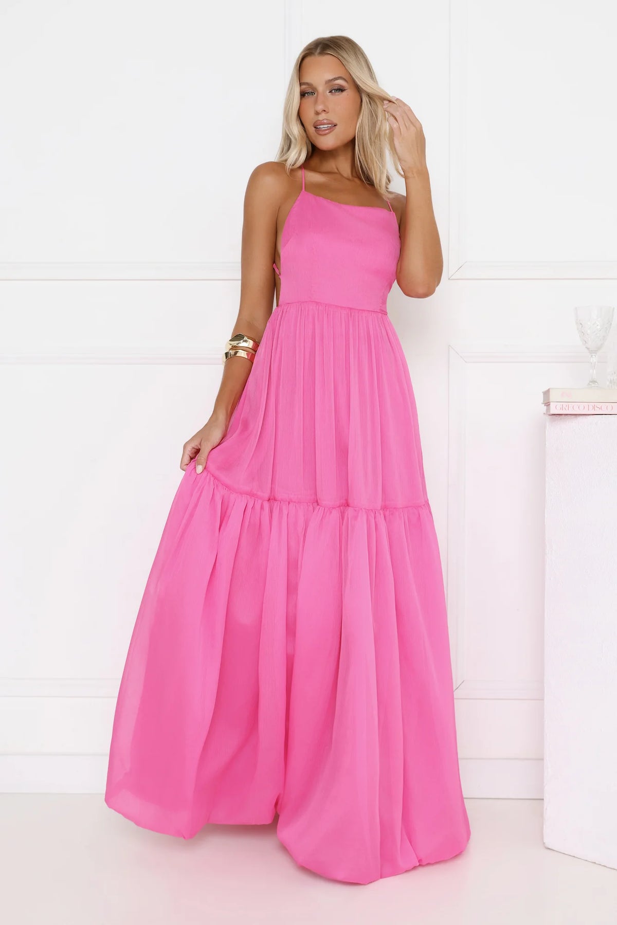 Style Unlocked Bubble Hem Maxi Dress Pink