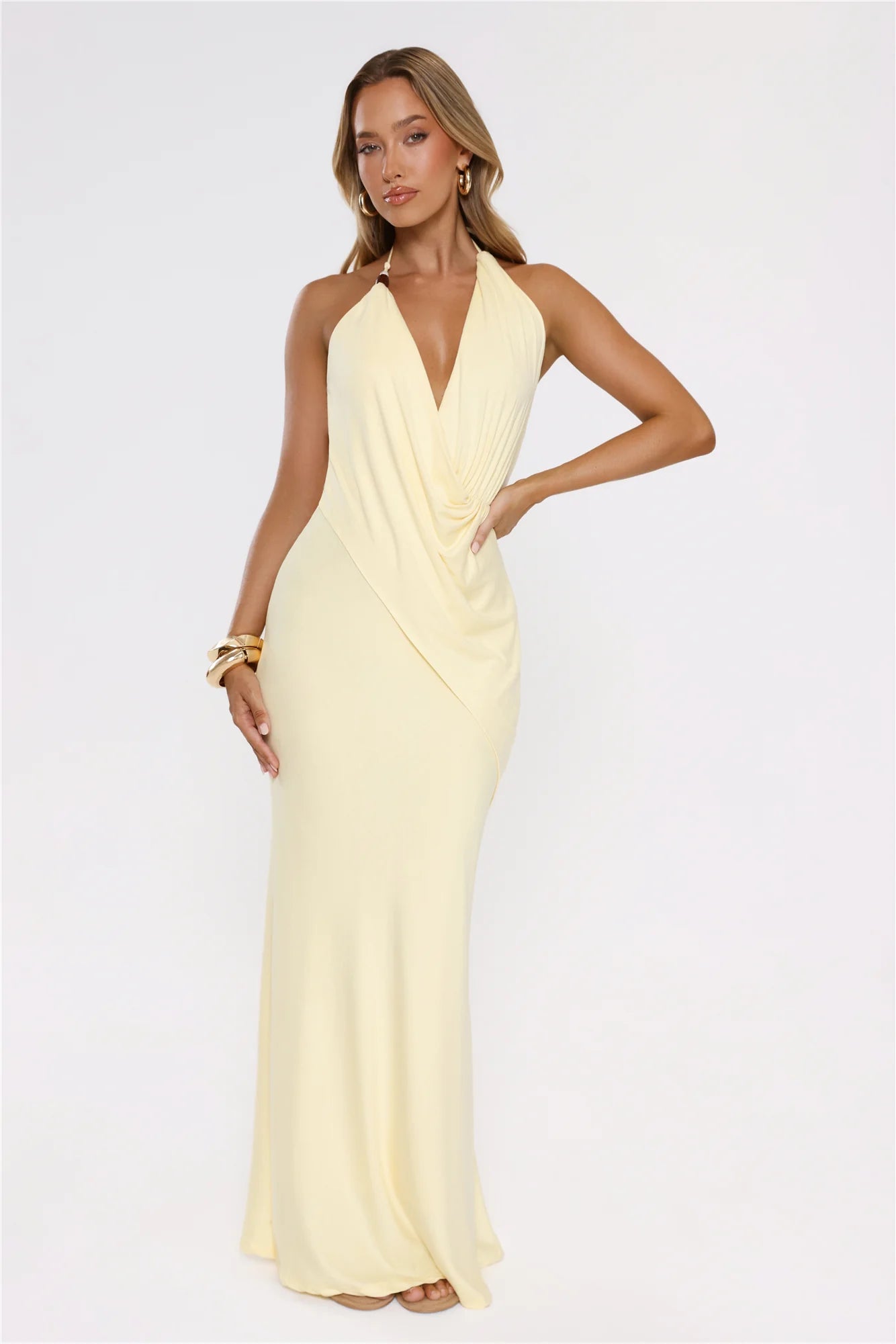 Catch Me Glowing Halter Maxi Dress Yellow